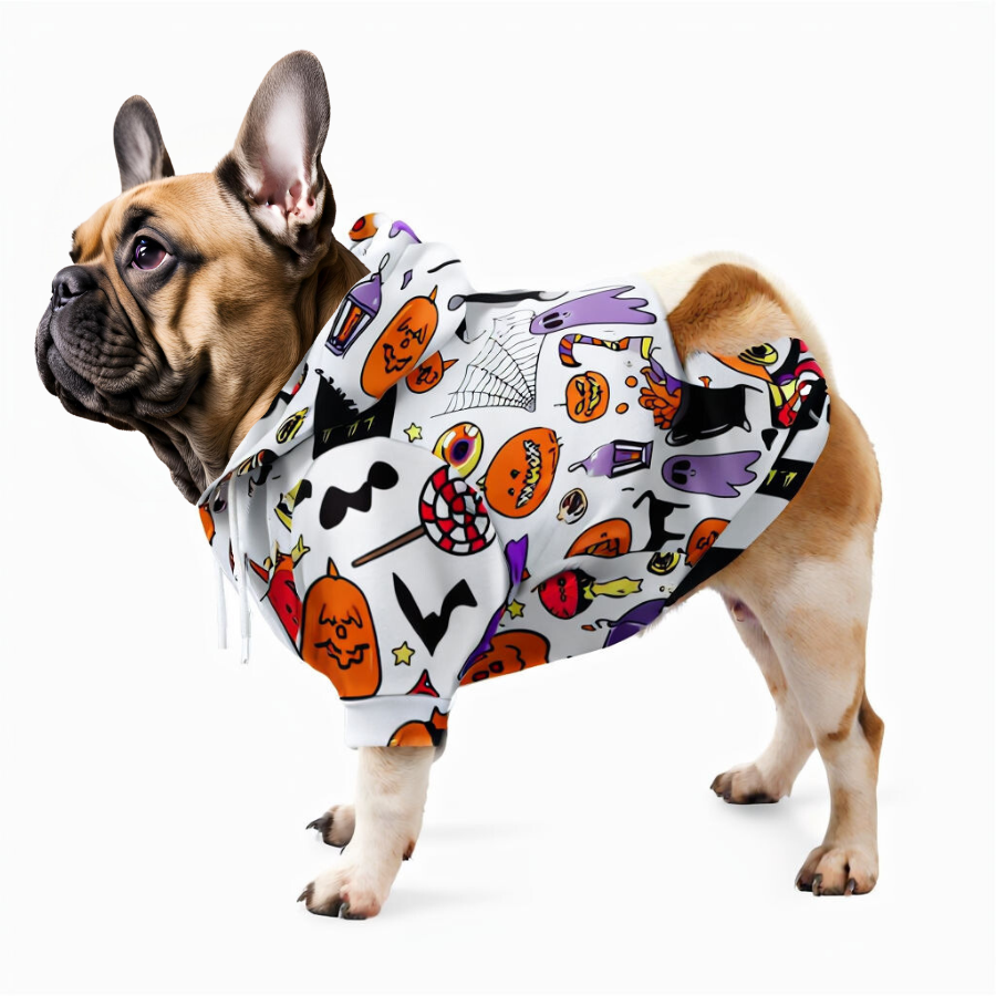 "Howl-o-ween Candy Craze" Zip-Up Dog Hoodie (French)