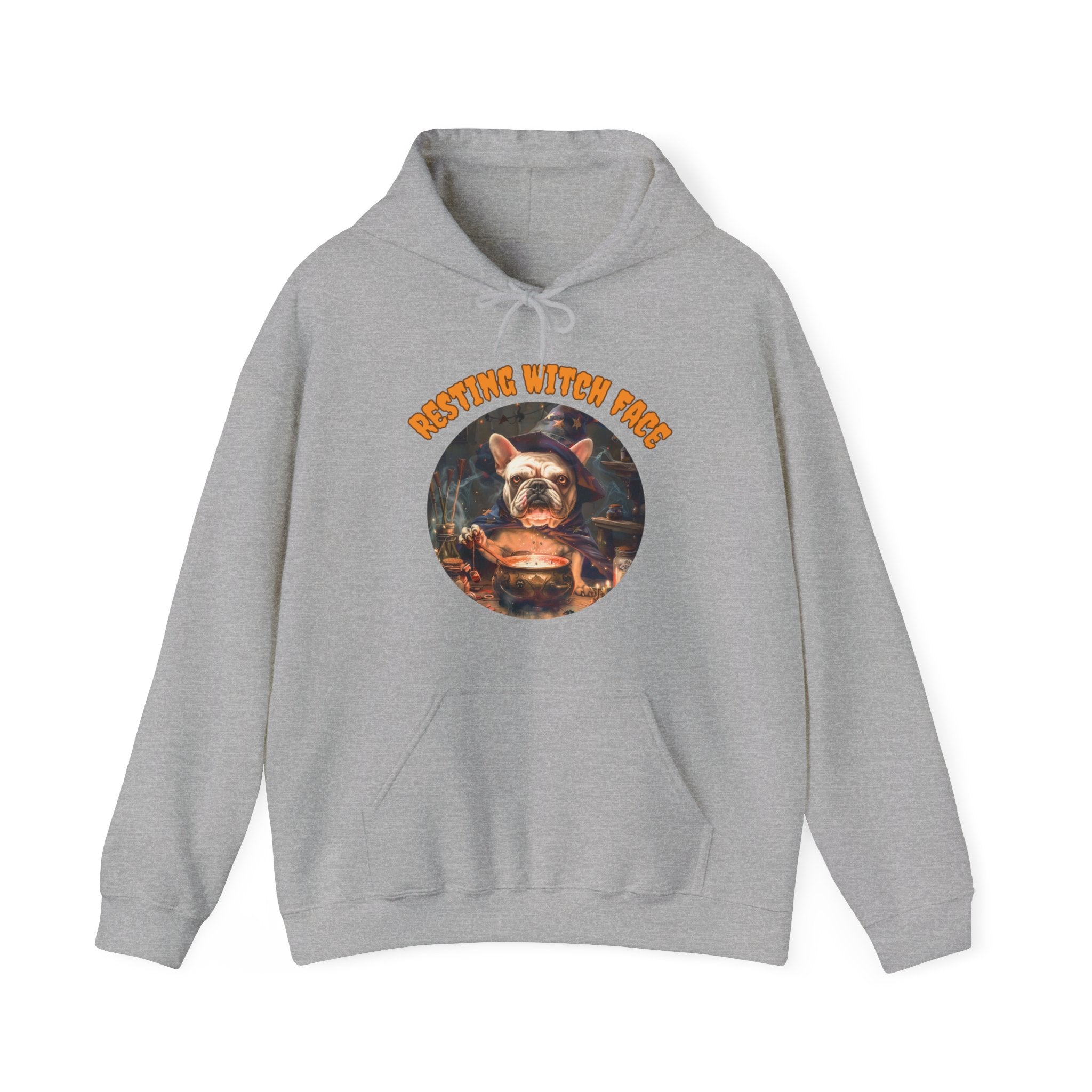 "Resting Witch Face" Halloween Bulldog Hoodie (White/French)