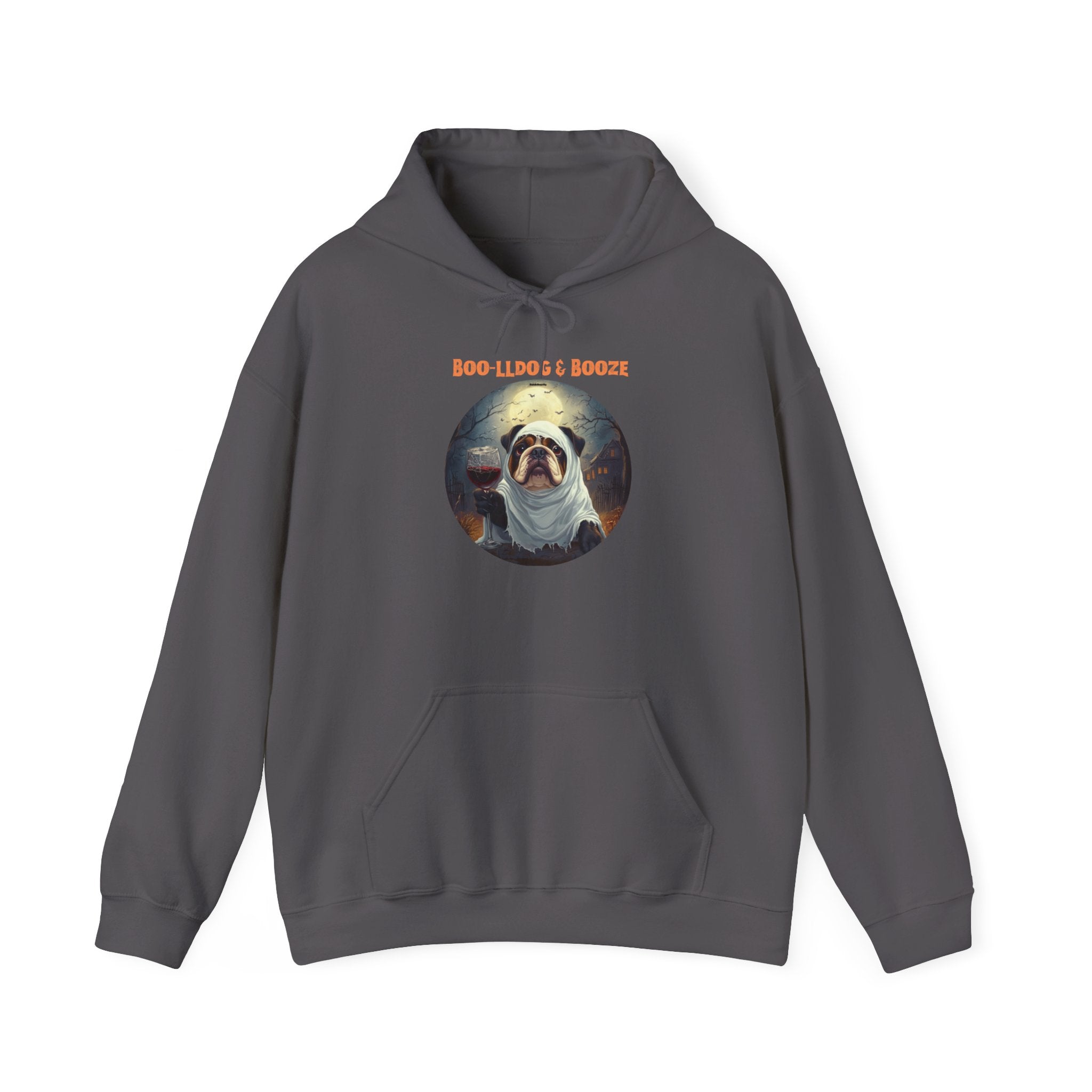 Boo-lldog & Booze Halloween Bulldog Hoodie (Brown/English)