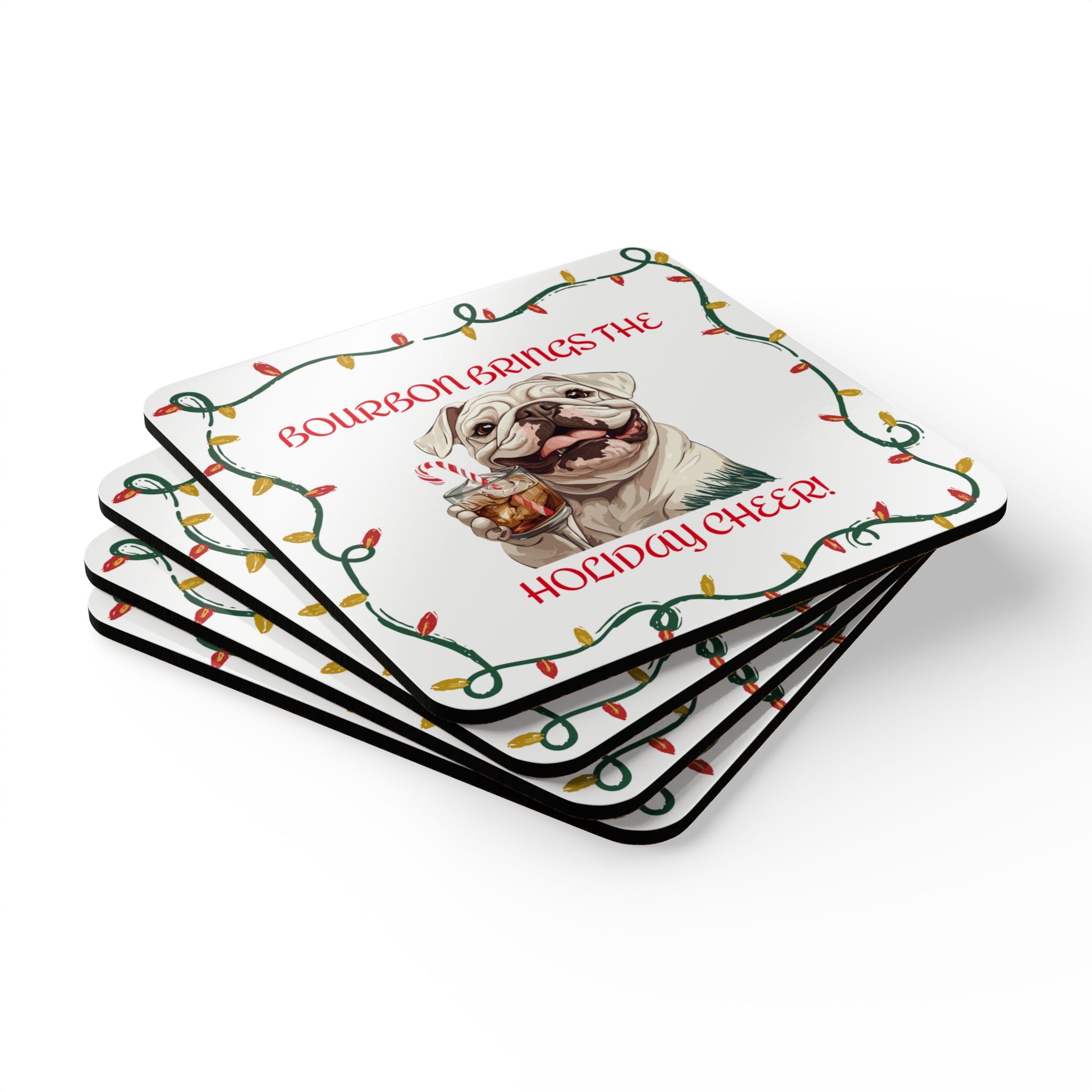 "Bourbon Brings the Holiday Cheer" Tipsy Bully Coaster Set (English)