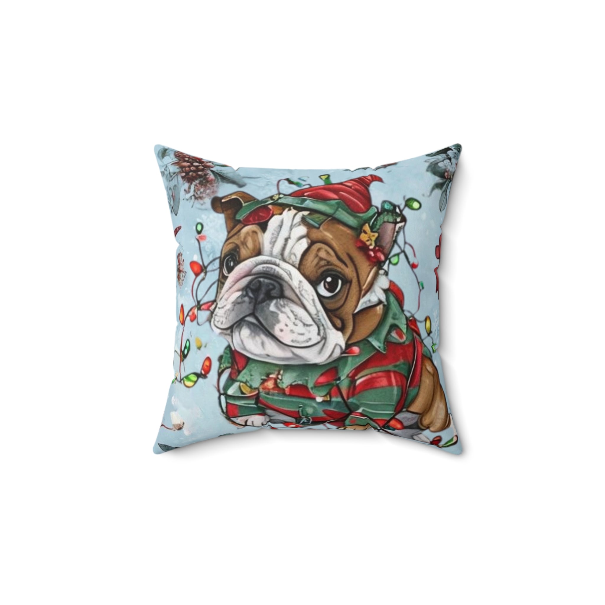 “Holiday Bulldog Wonderland” Christmas pillow (English)