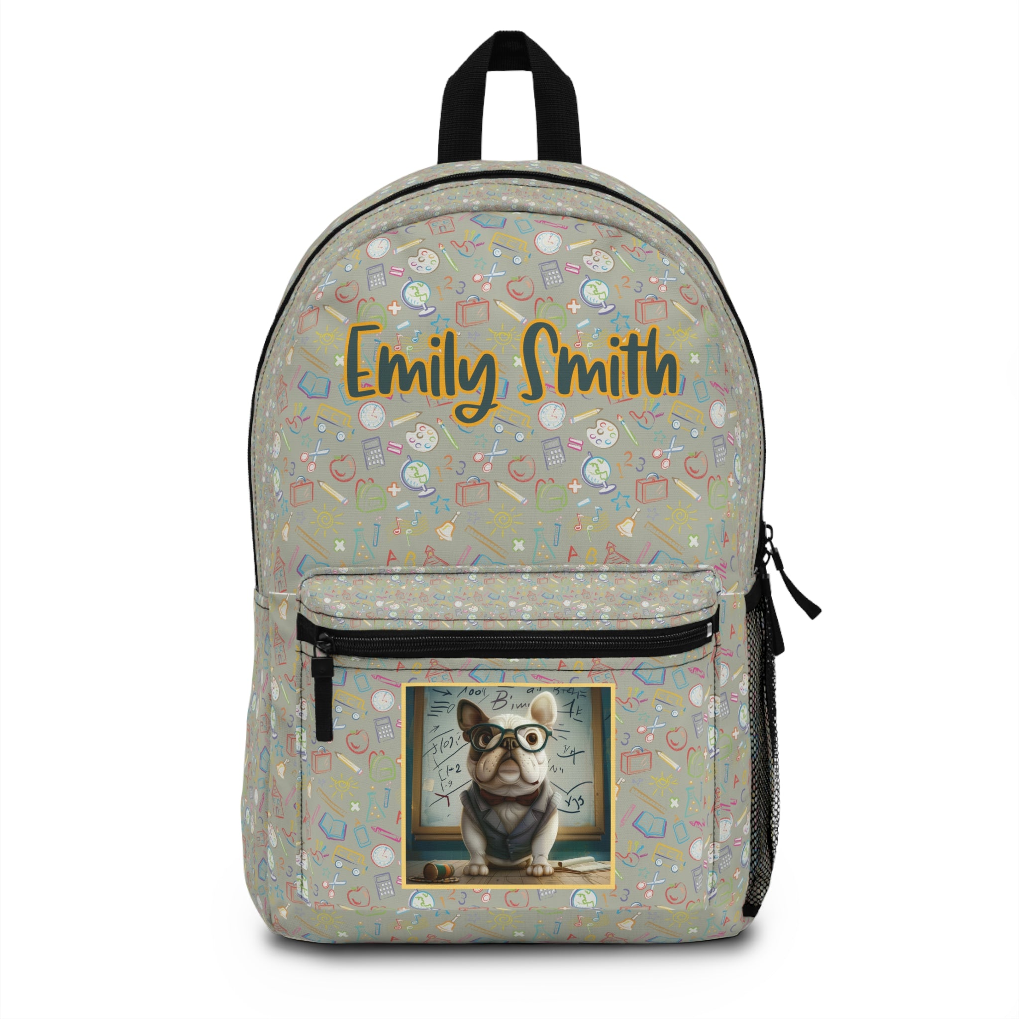 Tipsy Bully Customizable Back-to-School Bulldog Backpack (White/French)