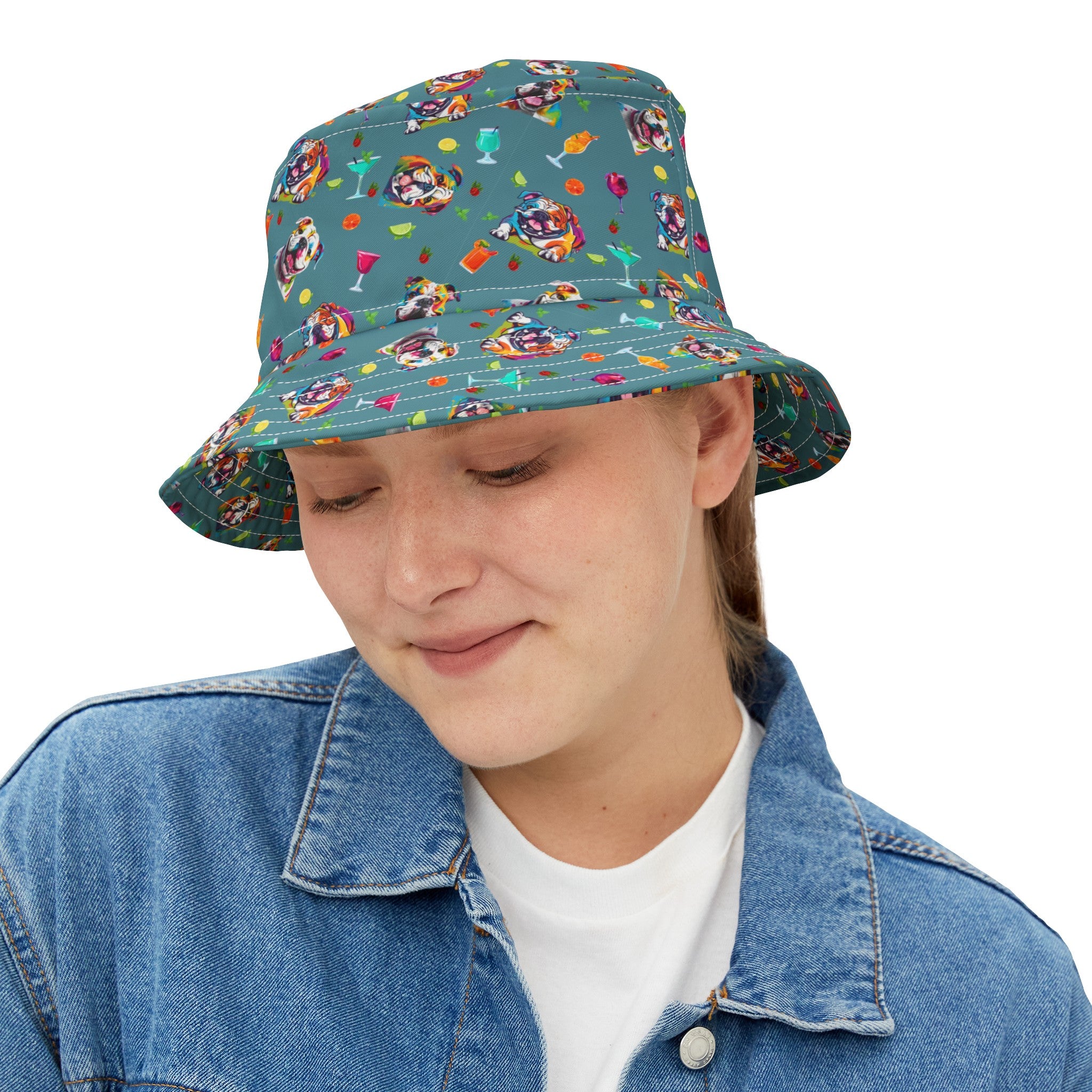 Tipsy Bully Unisex Summer Cocktail Bucket Hat (English/Turq)