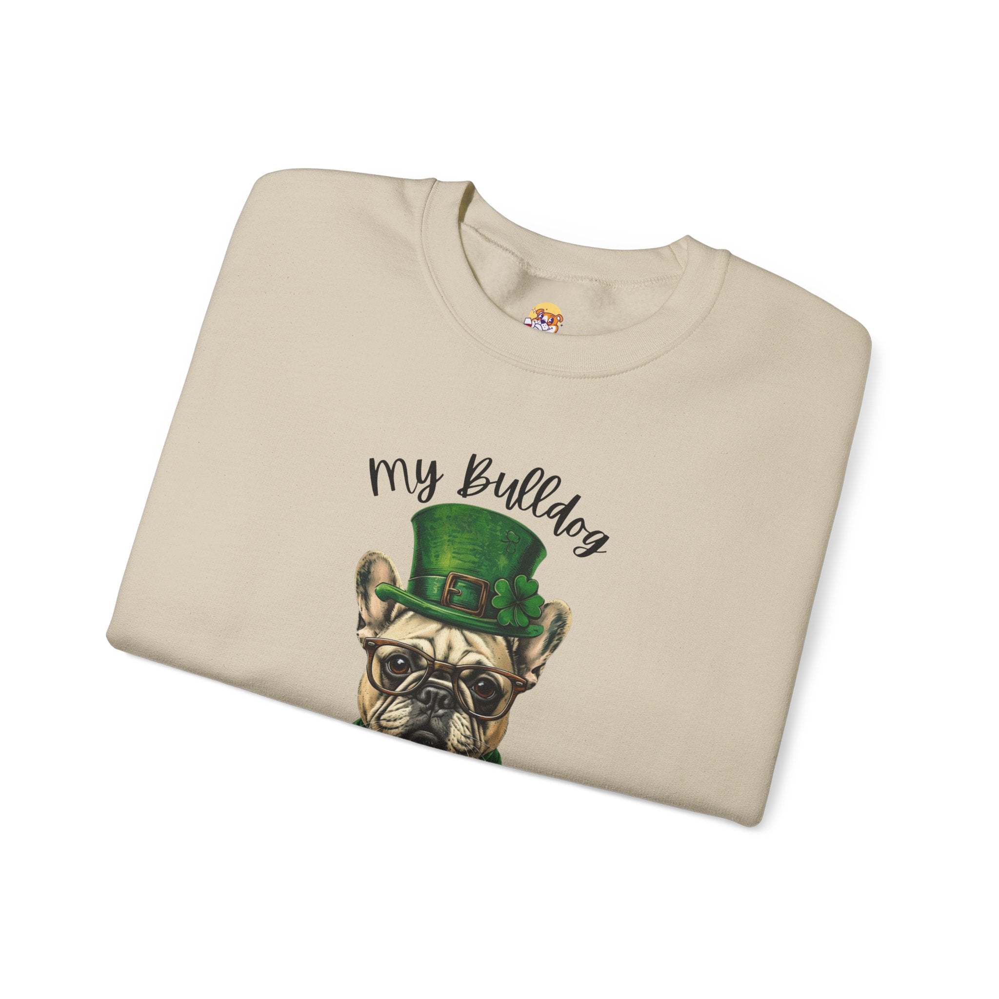 Tipsy Bully St. Patrick's Day Sweatshirt: "My Bulldog is My Lucky Charm (French)