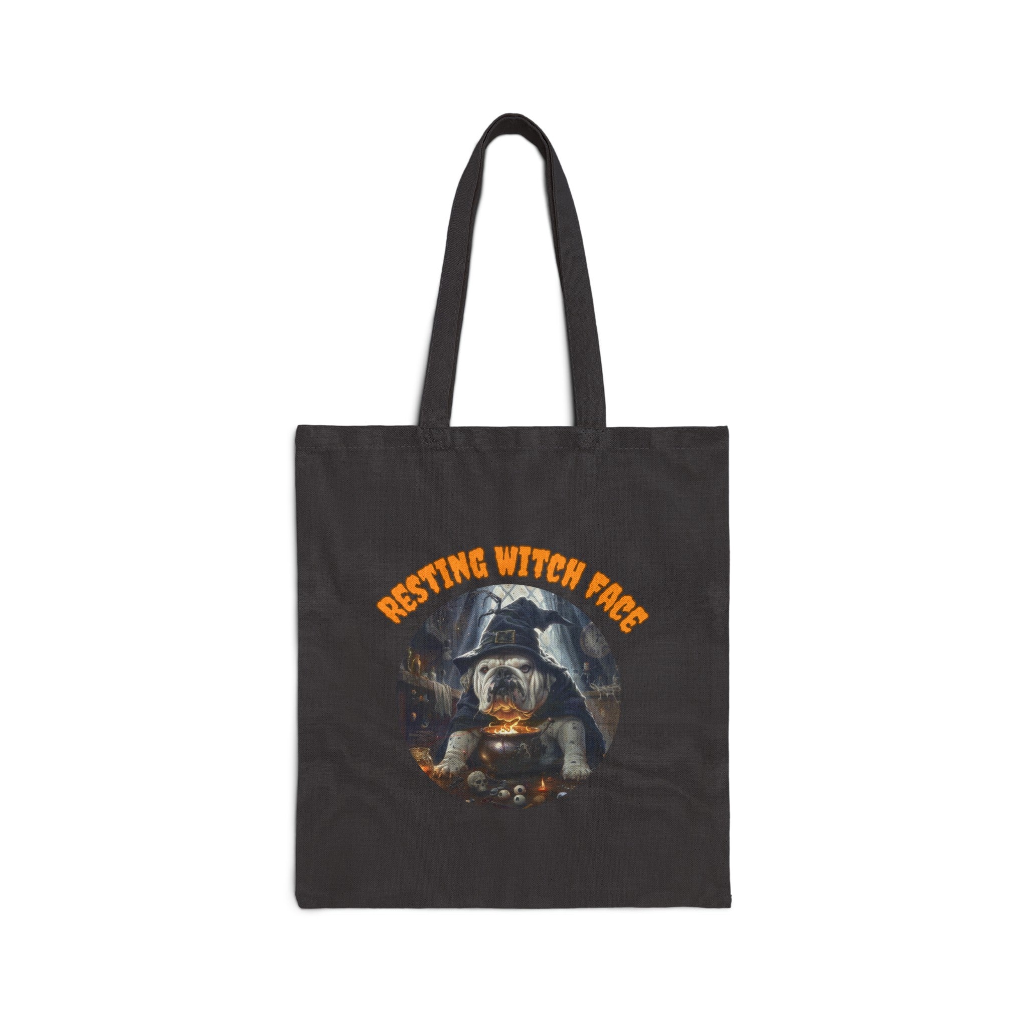 "Resting Witch Face" Trick or Treat Canvas Tote Bag (White/English)