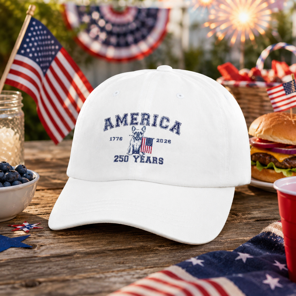 America 250 Years Dad Cap - Vintage Patriotic USA Baseball Hat (French)