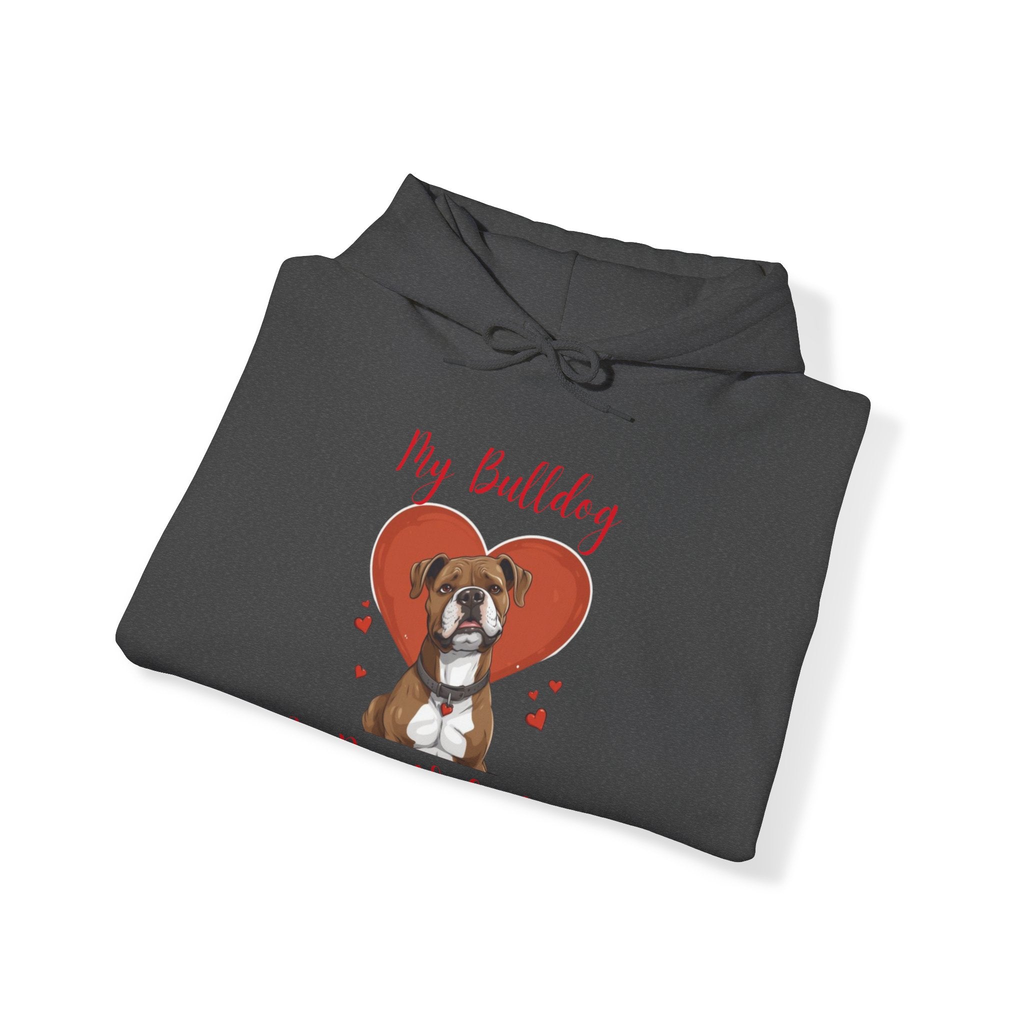 My Bulldog Is My Valentine" - Customizable Bulldog Valentine's Day Hoodie from Tipsy Bully (American/Brown)