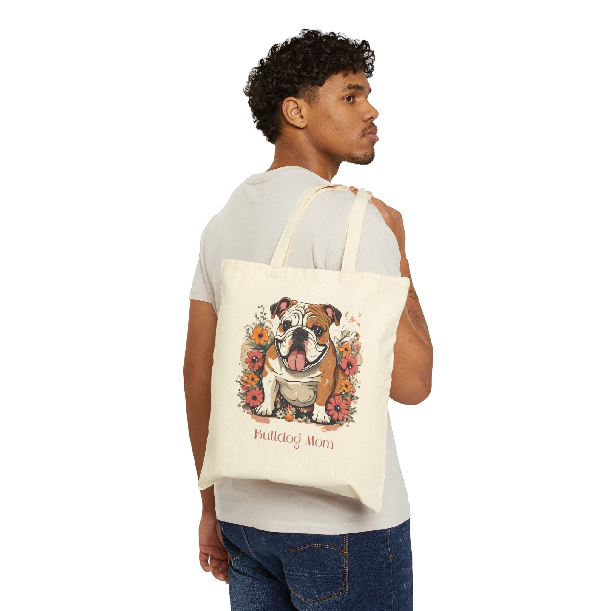 "Bulldog Mom" Canvas Tote (English/Brown)