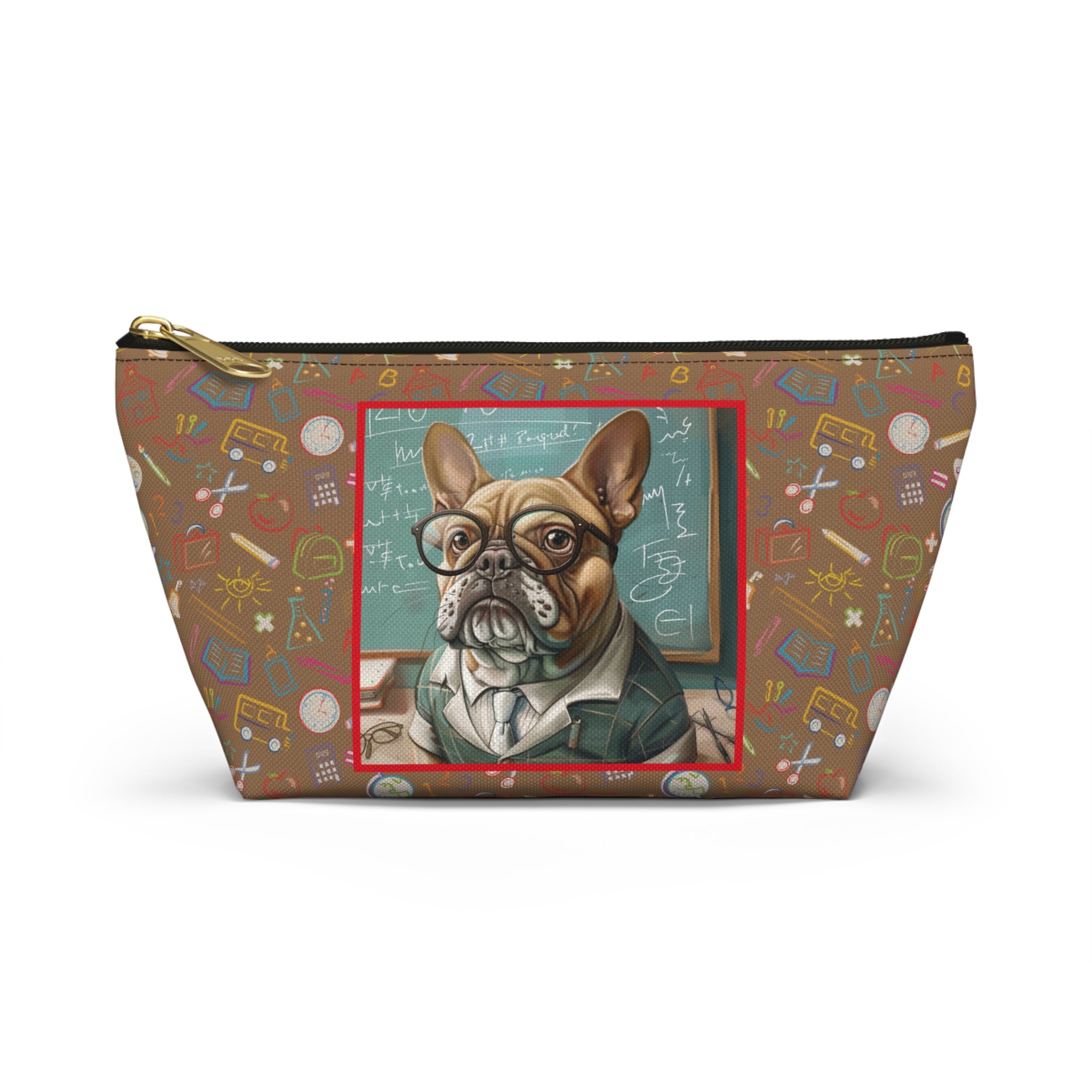 Smarty Paws Back-to-School Bulldog Accessory Pouch (Tan/French)