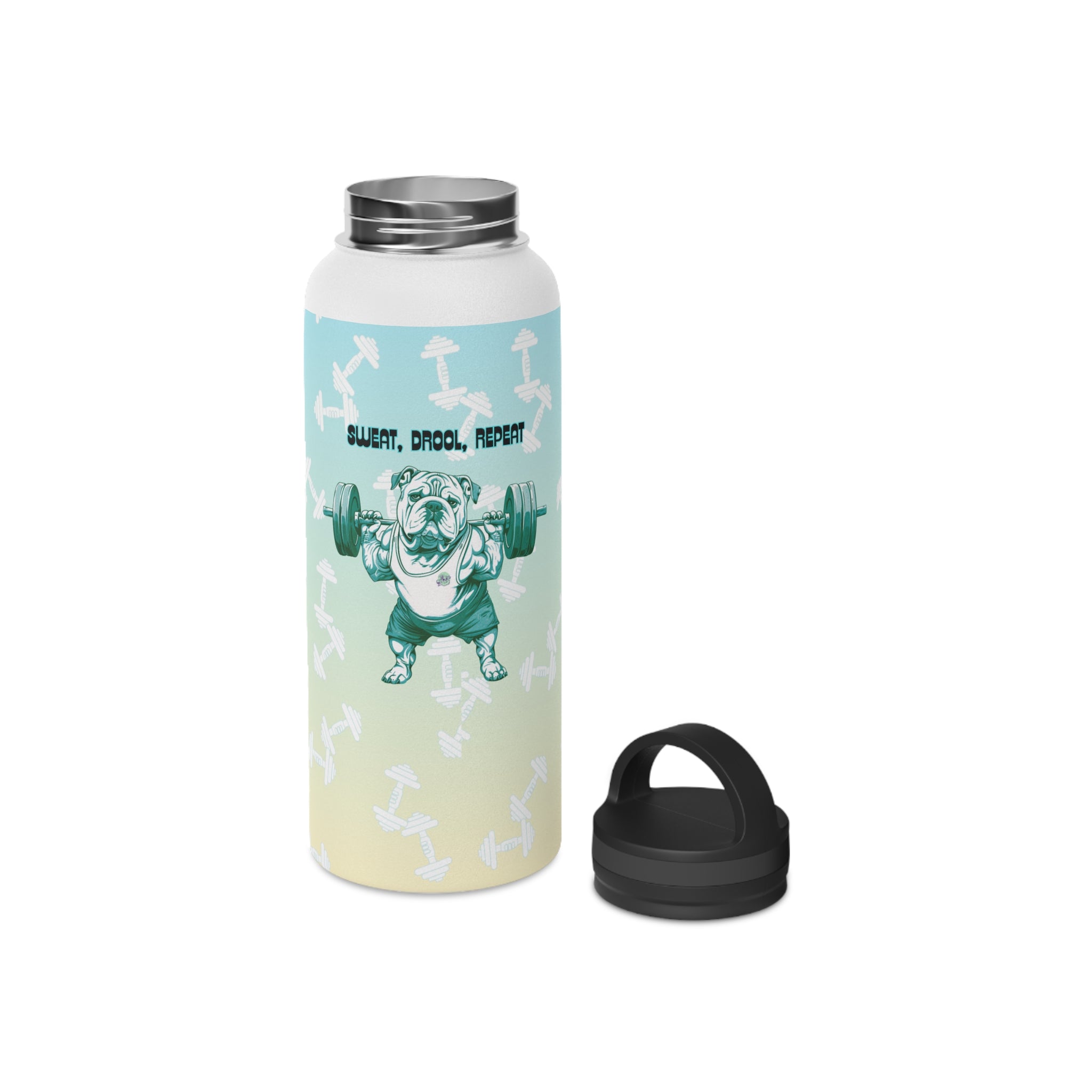 Tipsy Bully Ripped Bulldog Stainless Steel Water Bottle, Handle Lid (English/Green)