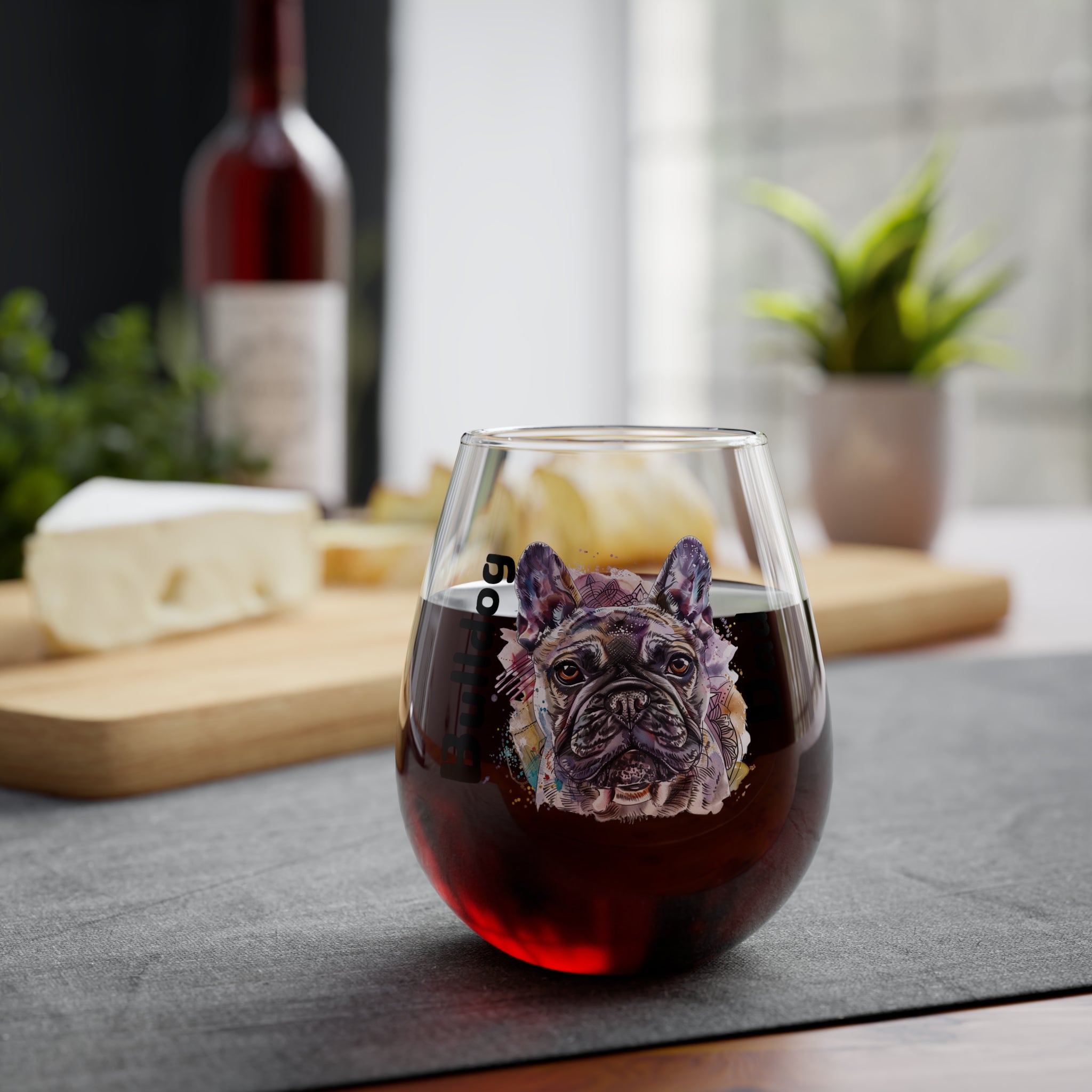 Bulldog Dad Wine Glass - Black French