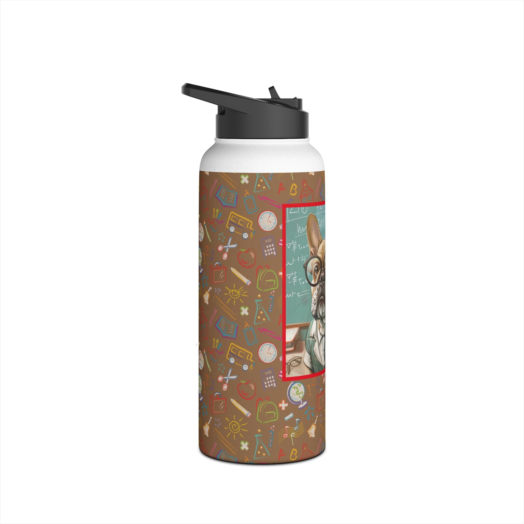 Smarty Paws Back-to-School Bulldog Water Bottle (Tan/French)