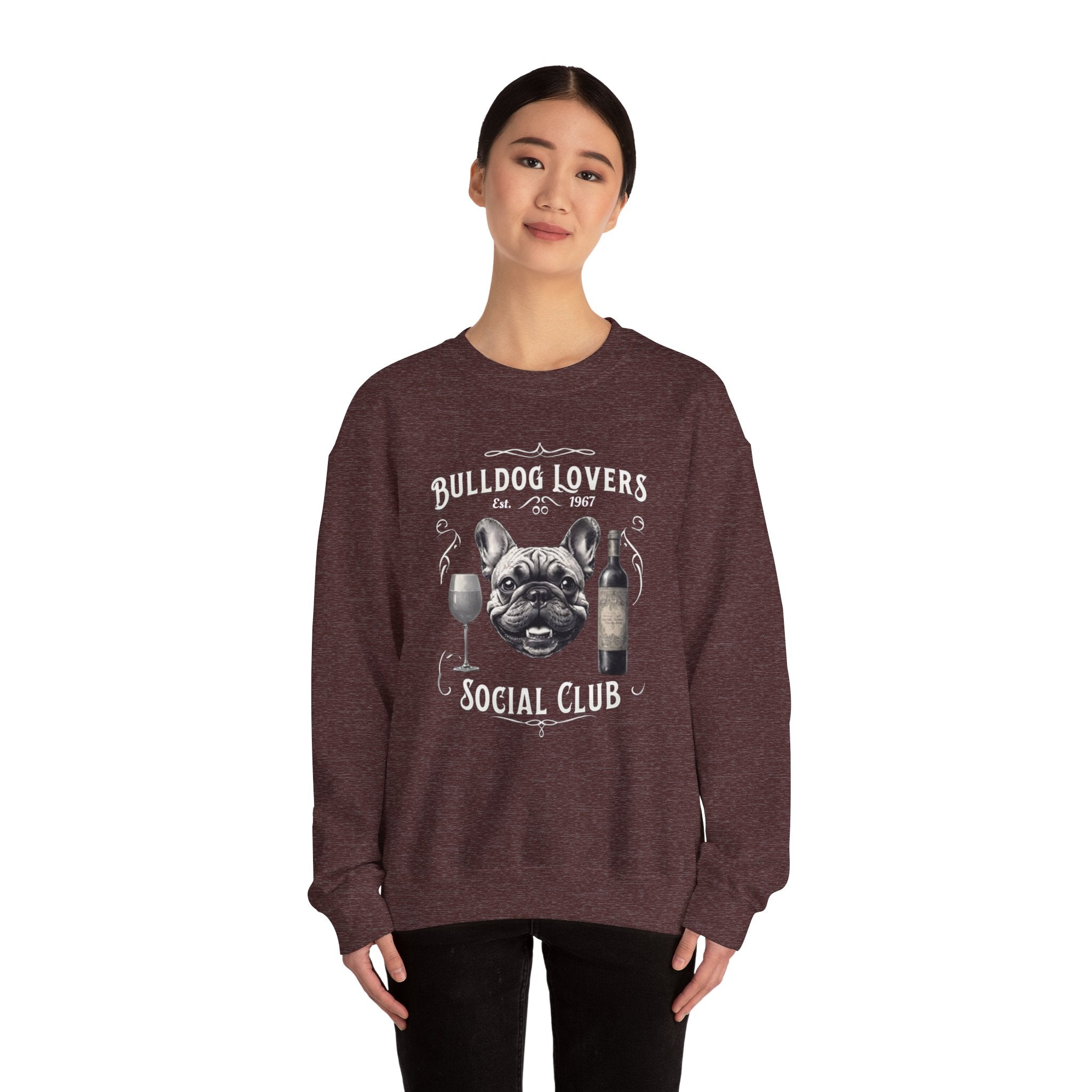 Bulldog Lovers Social Club Unisex Heavy Blend™ Crewneck Sweatshirt (French/Wine)