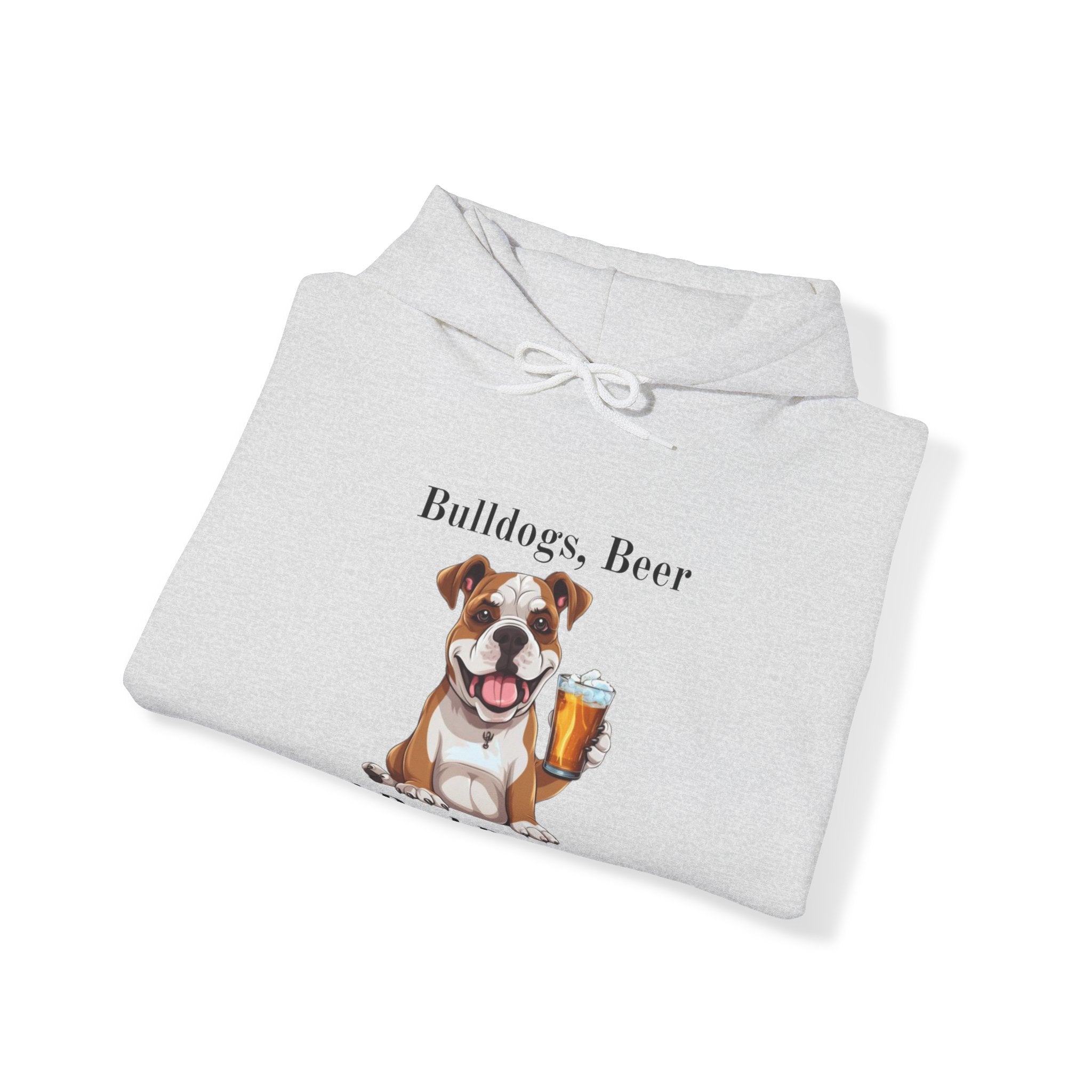 Bulldogs, Beer, and Bad Decisions" Hoodie - Your Go-To Gear for Mischievous Times! (American/White)