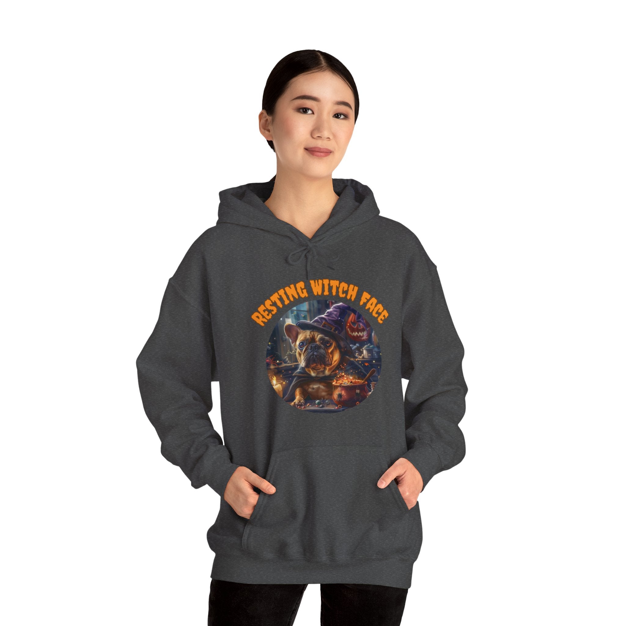 "Resting Witch Face" Halloween Bulldog Hoodie (Tan/French)