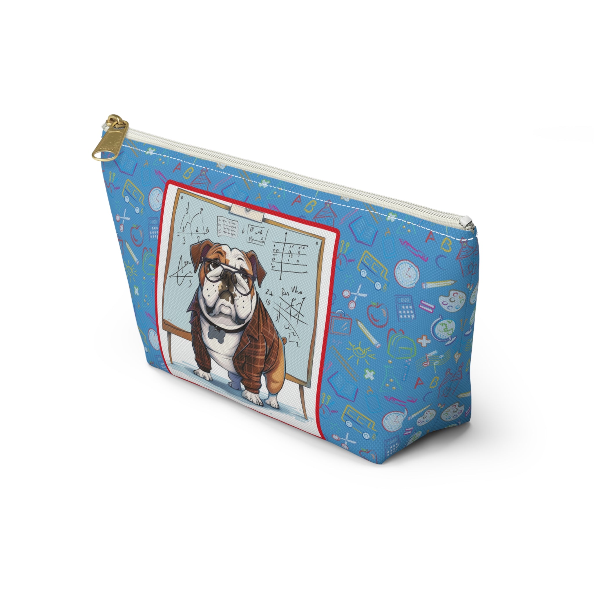 Smarty Paws Back-to-School Bulldog Accessory Pouch (Tan/English)