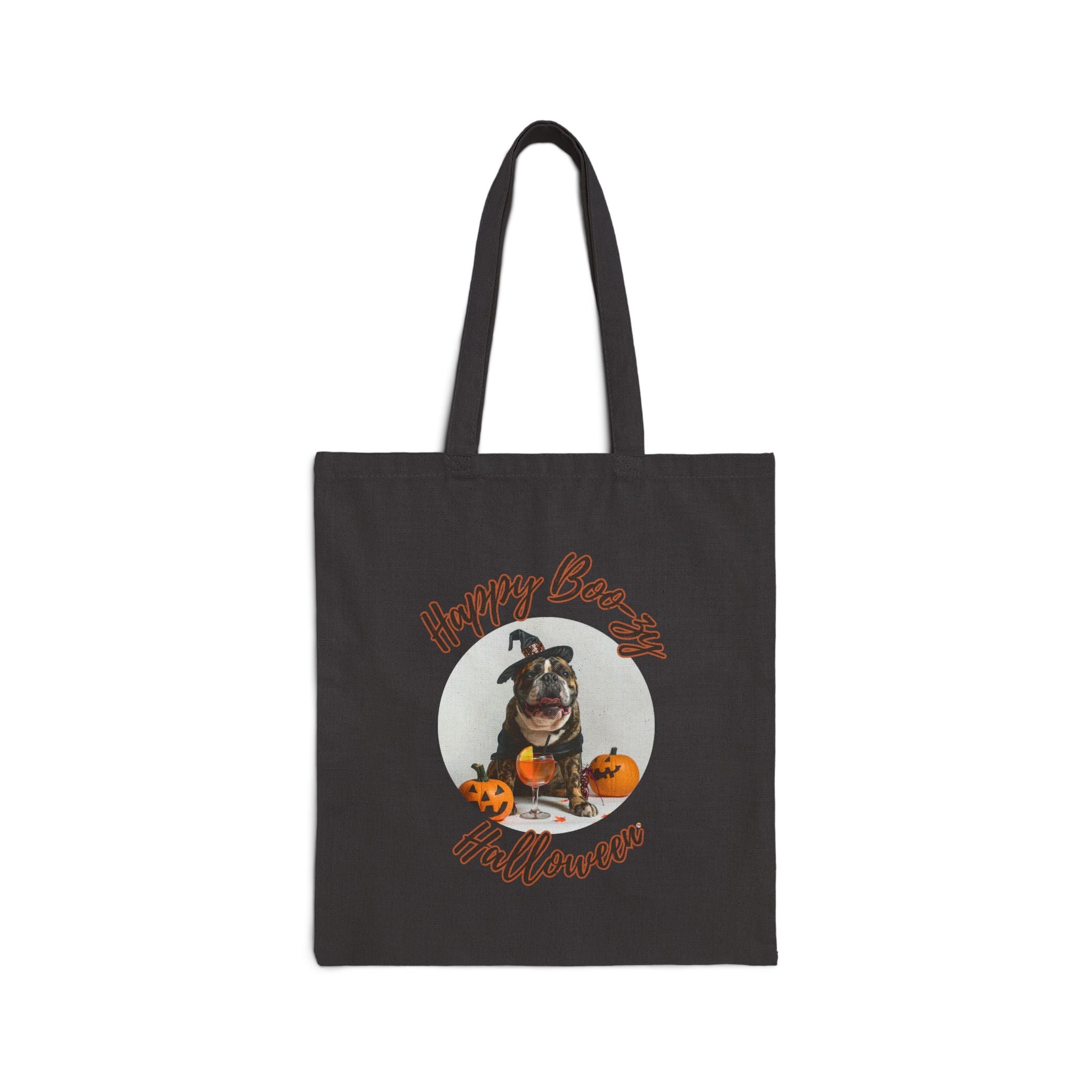 "Happy Boo-zy Halloween" Trick or Treat Canvas Tote Bag (Black/English)