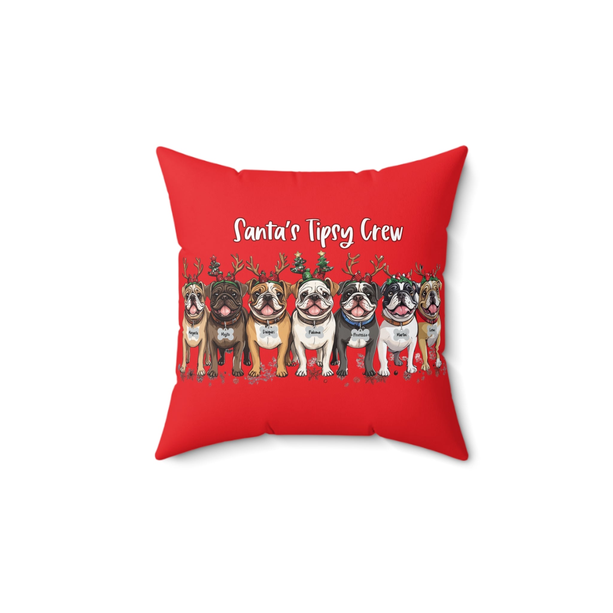 “Santa’s Tipsy Crew” Christmas pillow (red/English)