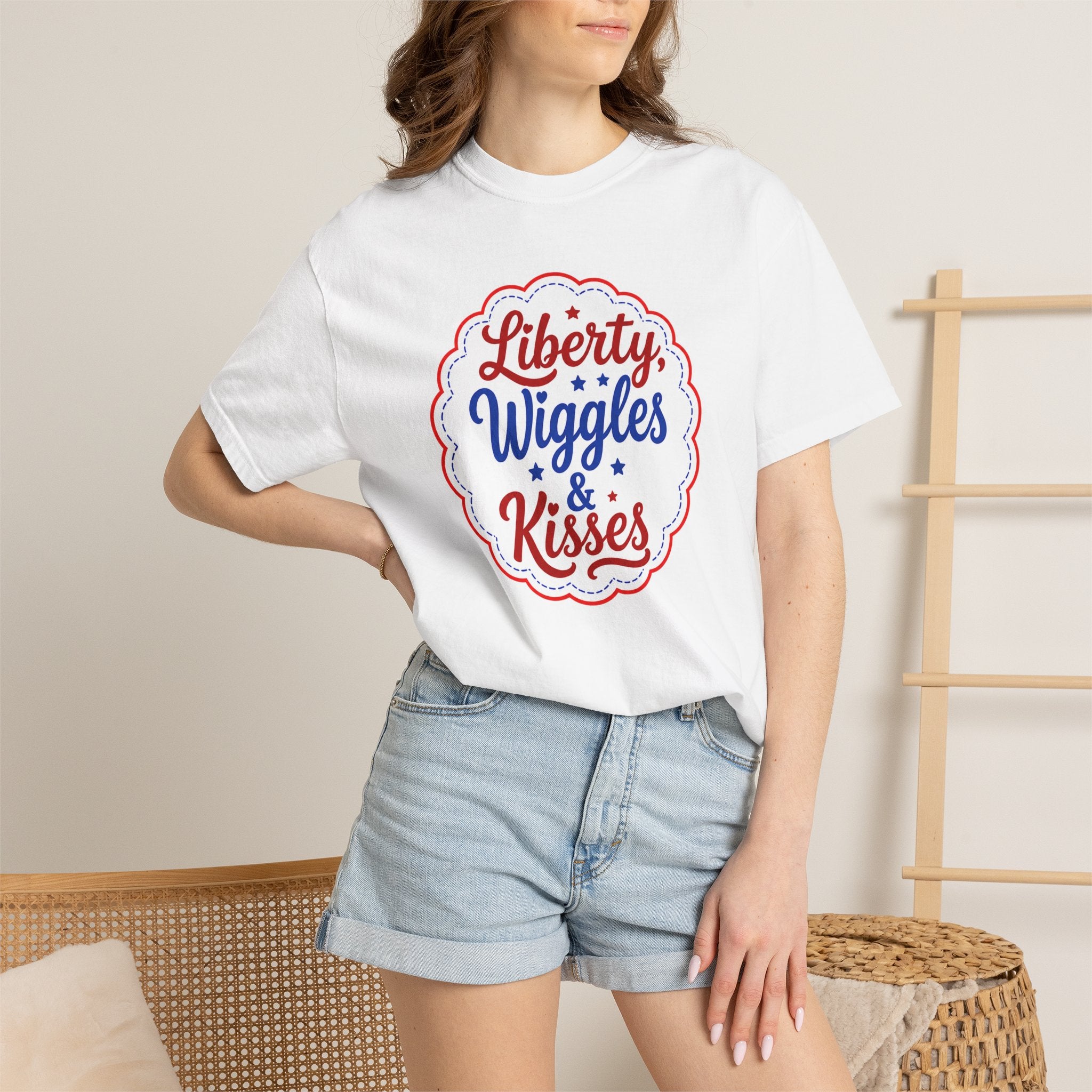 Liberty, Wiggles & Kisses Bulldog T-Shirt | Patriotic Garment-Dyed Tee (English)