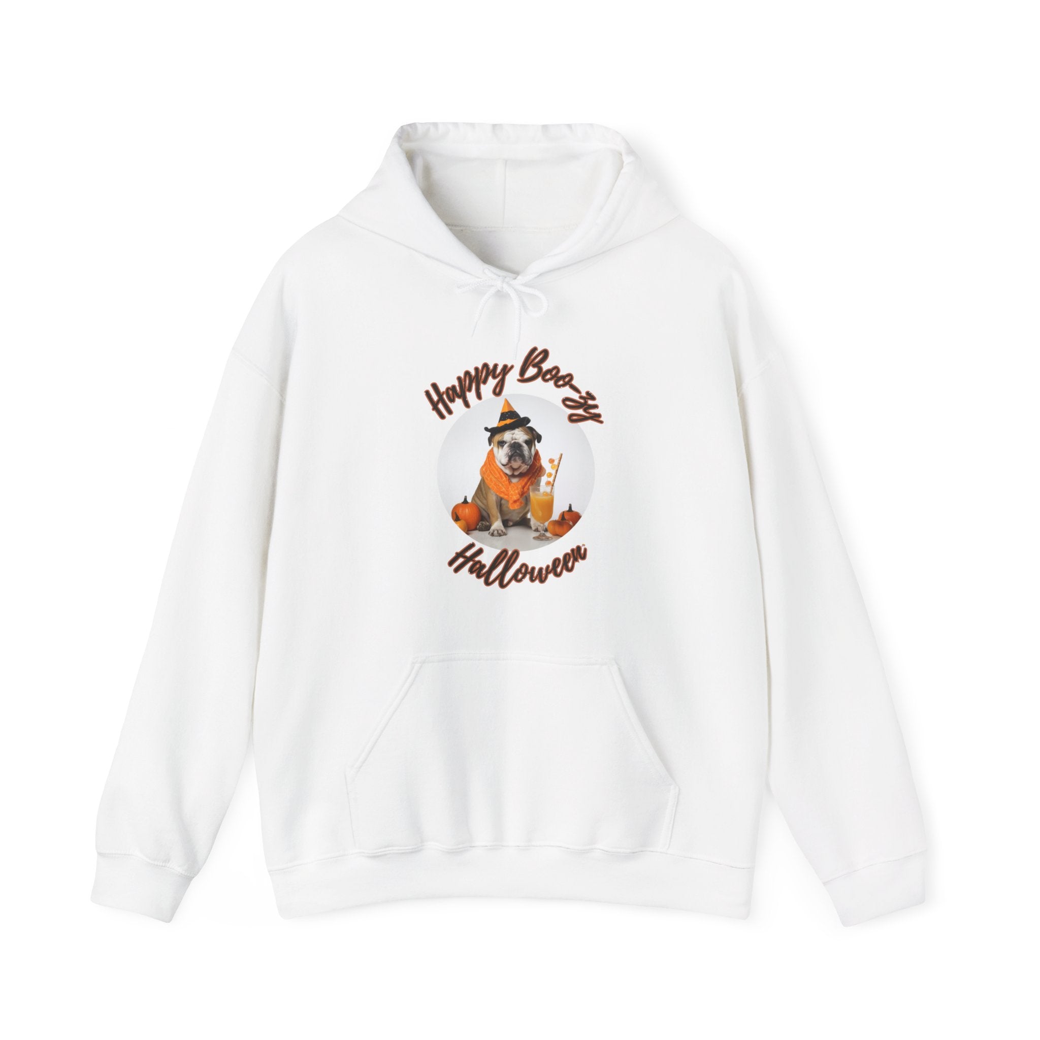 "Happy Boo-zy Haloween" Halloween Bulldog Hoodie (Tan/English)