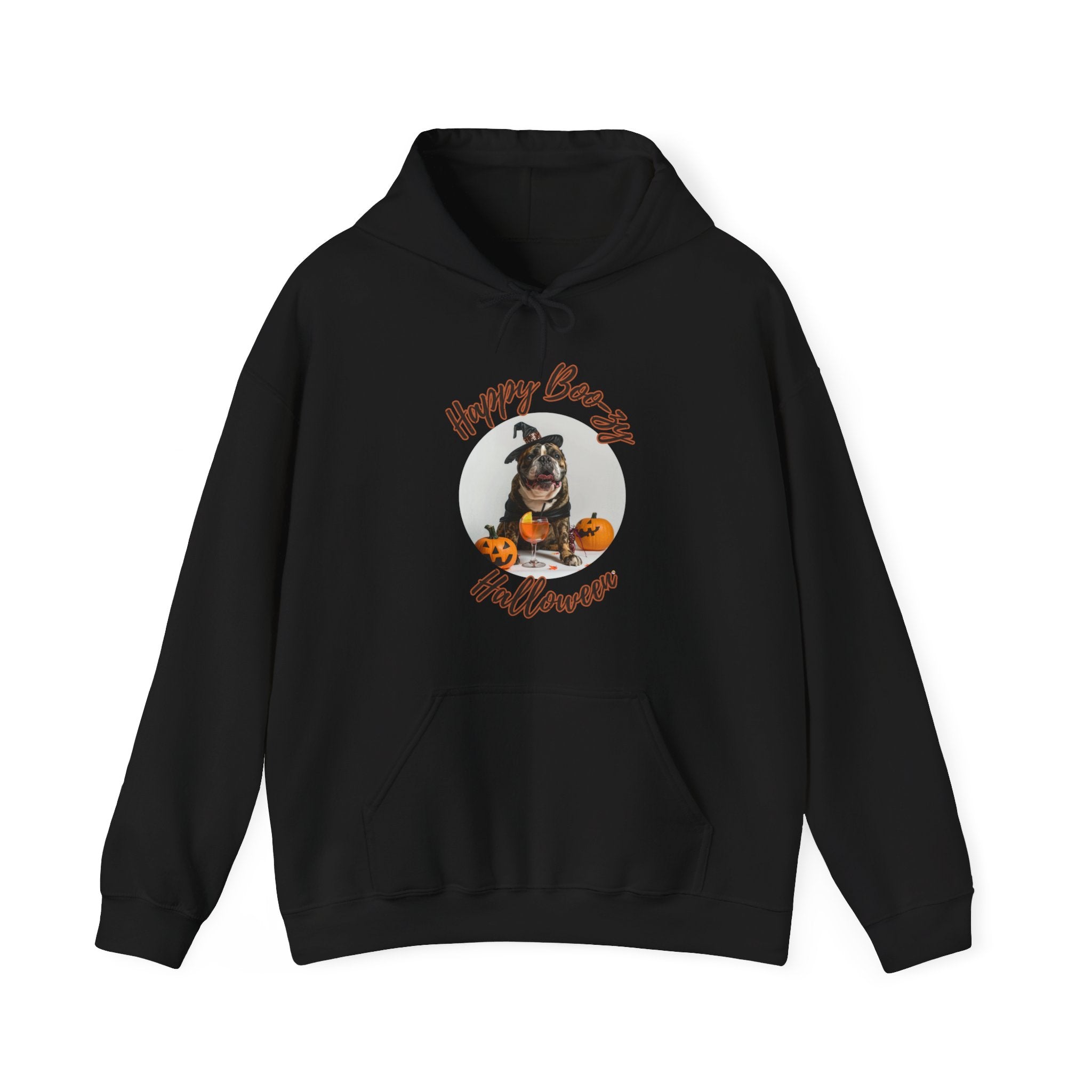 "Happy Boo-zy Halloween" Halloween Bulldog Hoodie (Black/English)