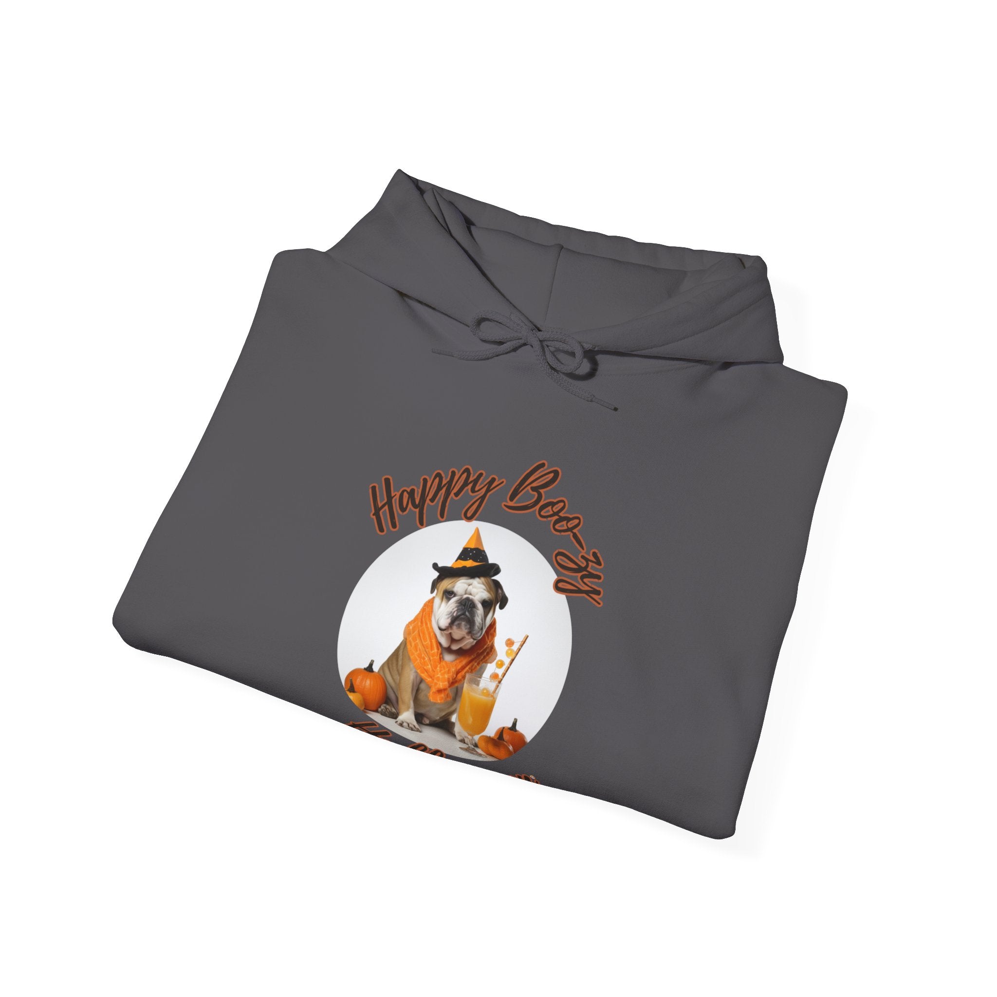 "Happy Boo-zy Haloween" Halloween Bulldog Hoodie (Tan/English)