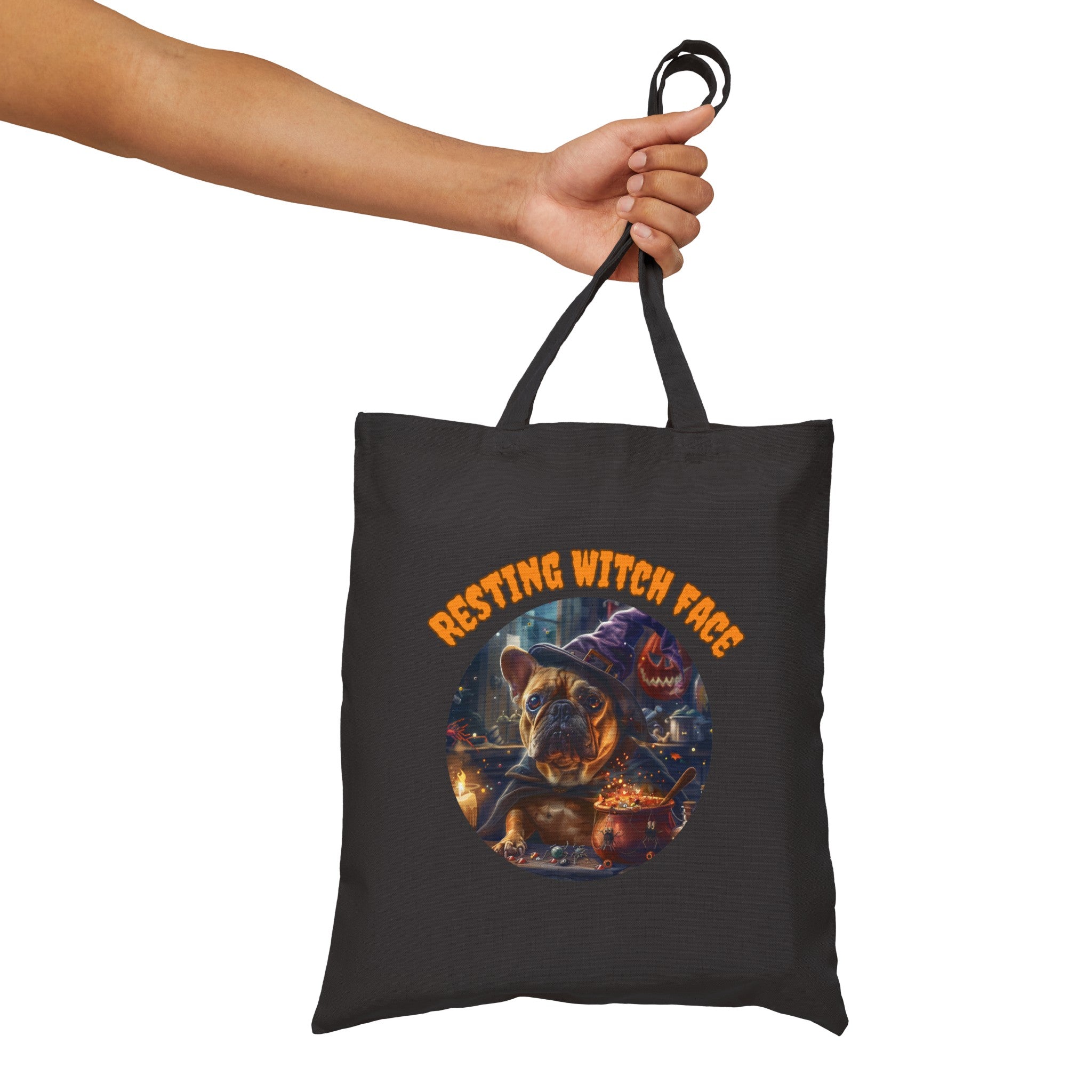 "Resting Witch Face" Trick or Treat Canvas Tote Bag (Tan/French)