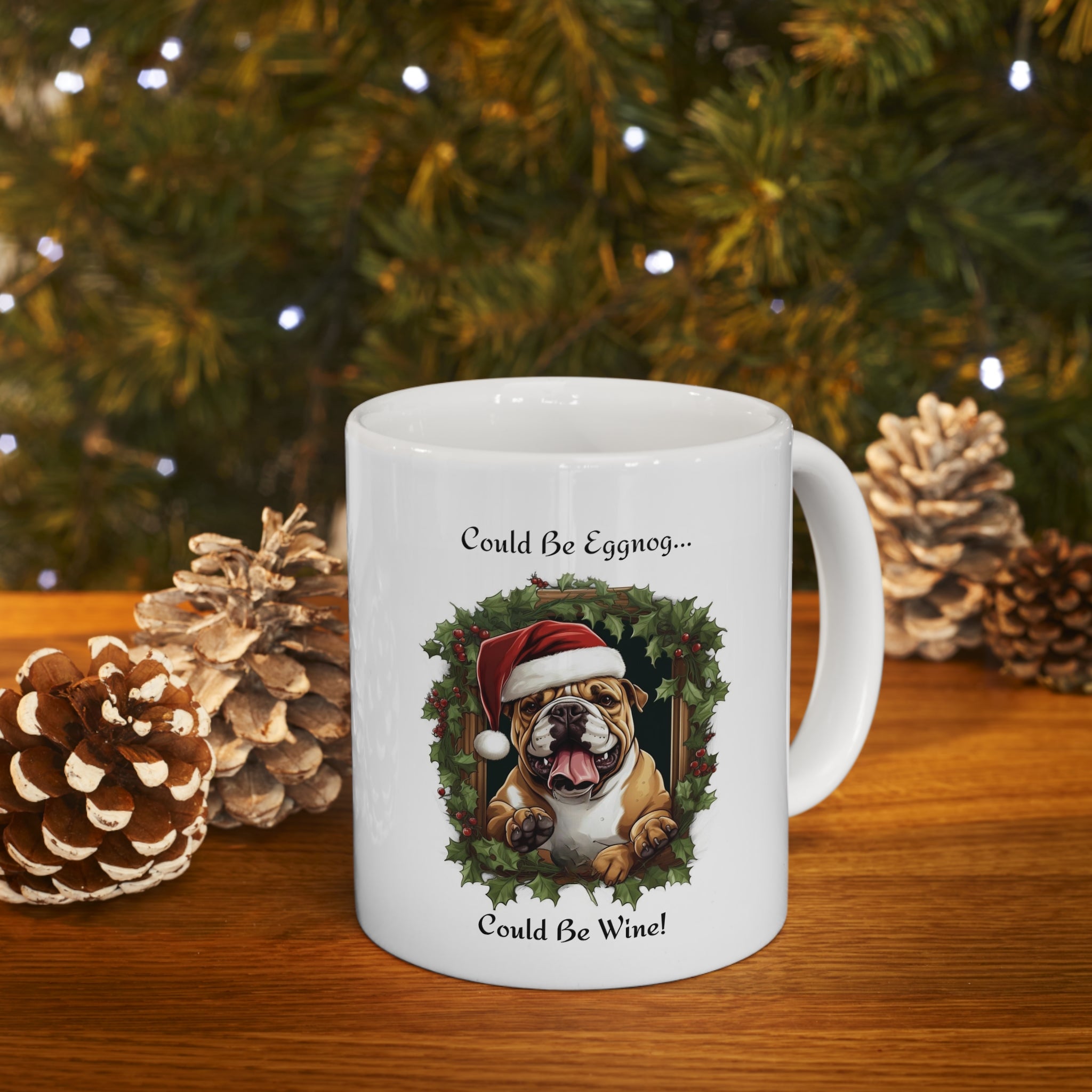 🎄🍷 Tipsy Bully's "Could Be Eggnog... Could Be Wine" Xmas Mugs-English Bulldog 🍷🎄