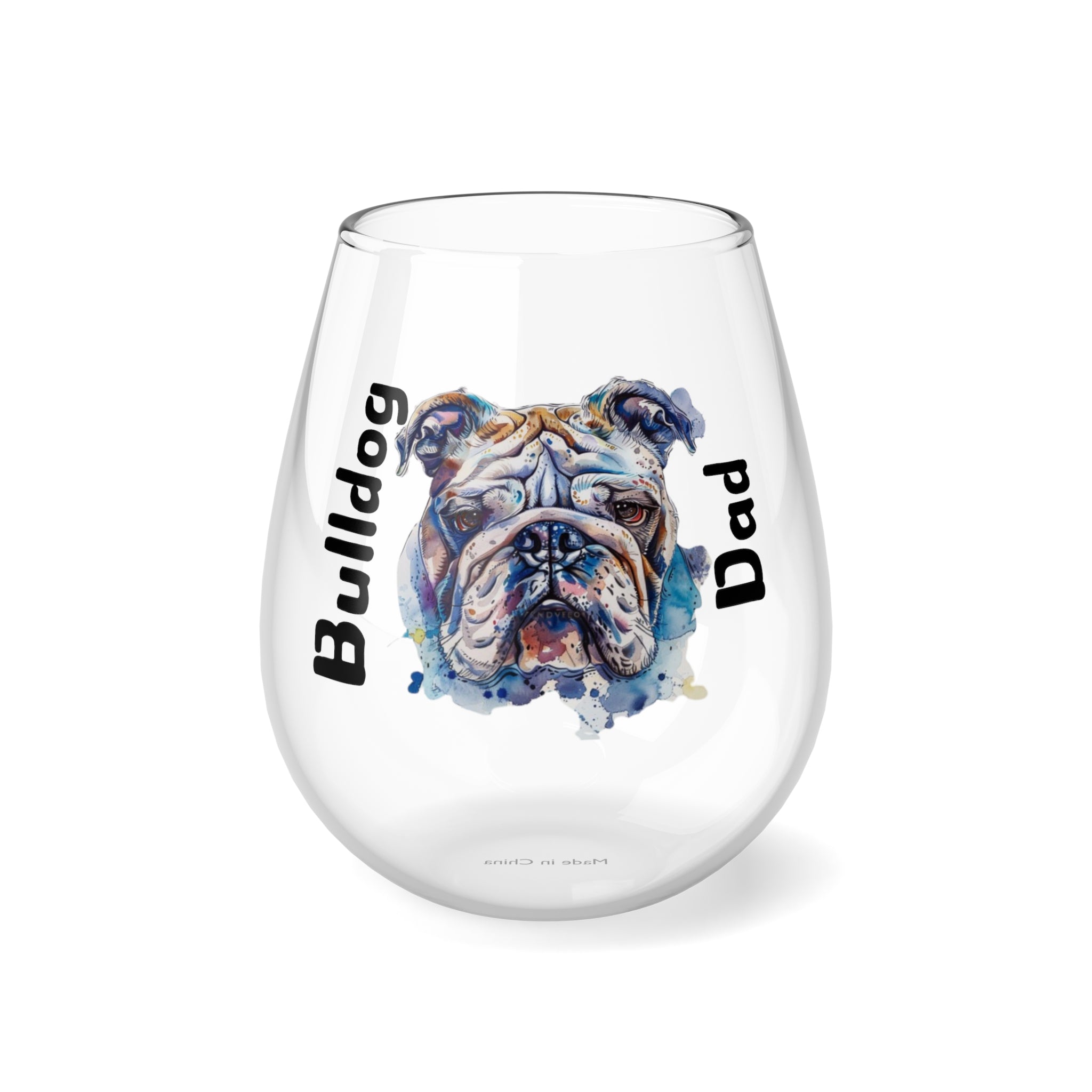 Bulldog Dad Wine Glass - White English