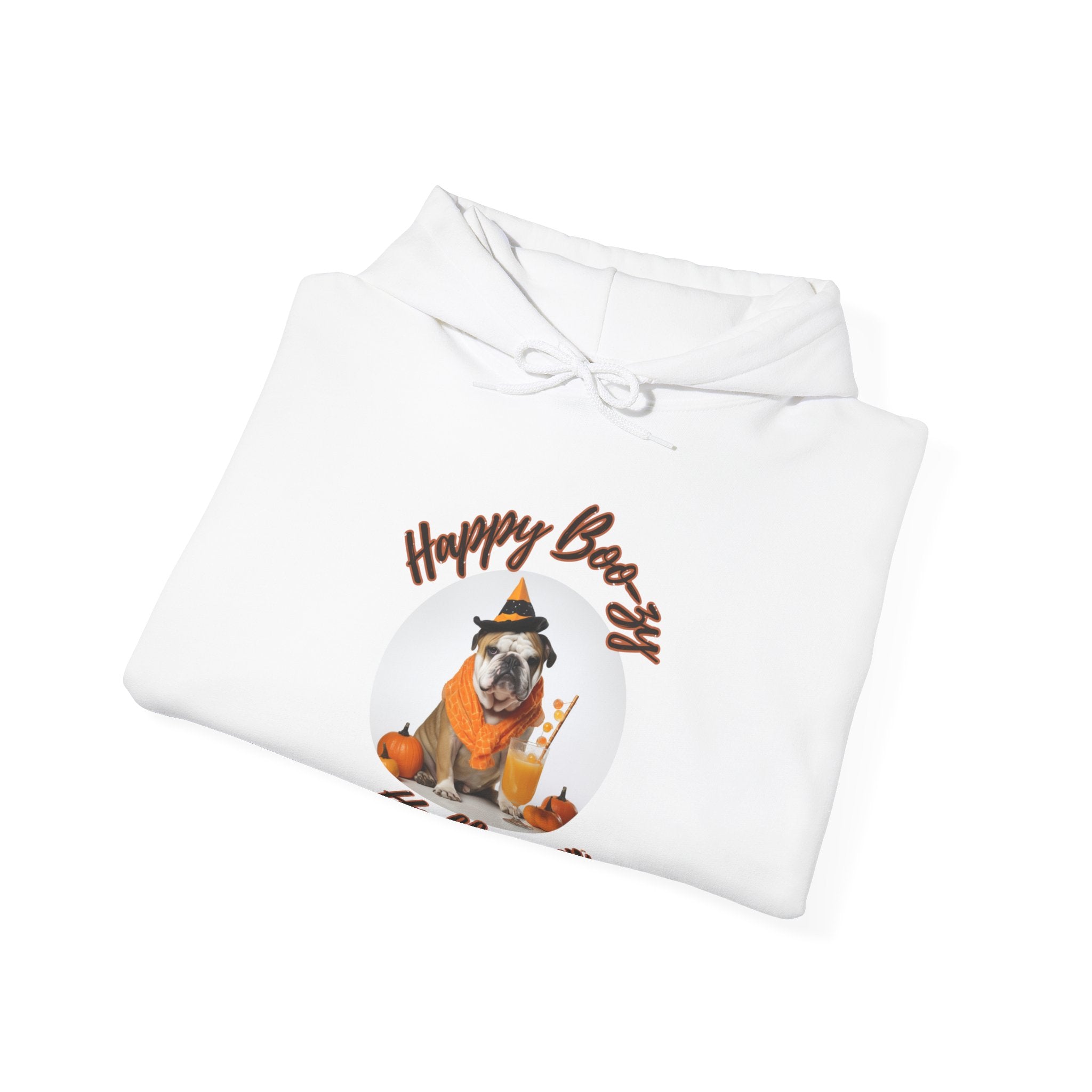 "Happy Boo-zy Haloween" Halloween Bulldog Hoodie (Tan/English)