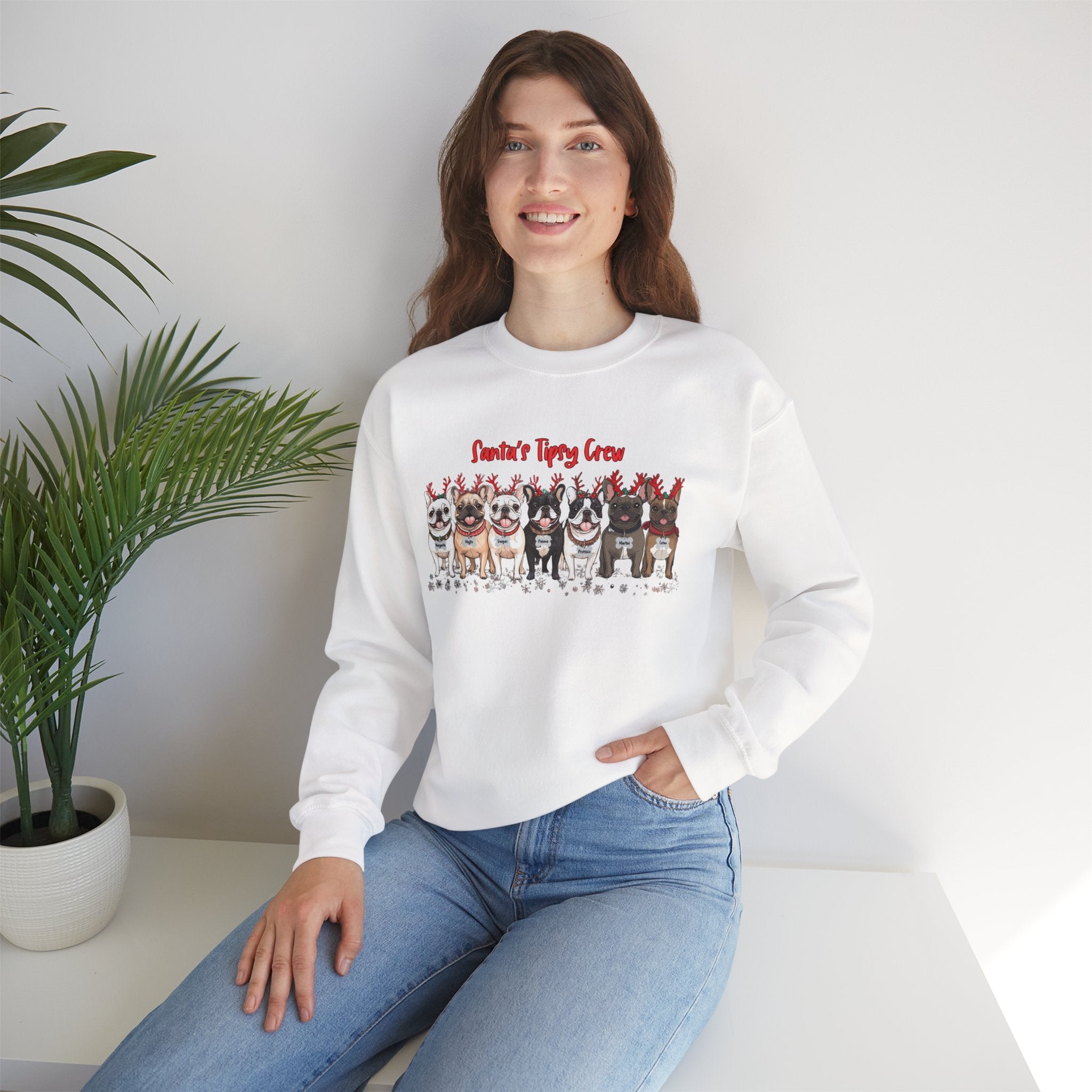 “Santa’s Tipsy Crew” Christmas Crewneck Sweatshirt - Unisex option 14 - French Bulldog mom sweatshirt | Tipsy Bully