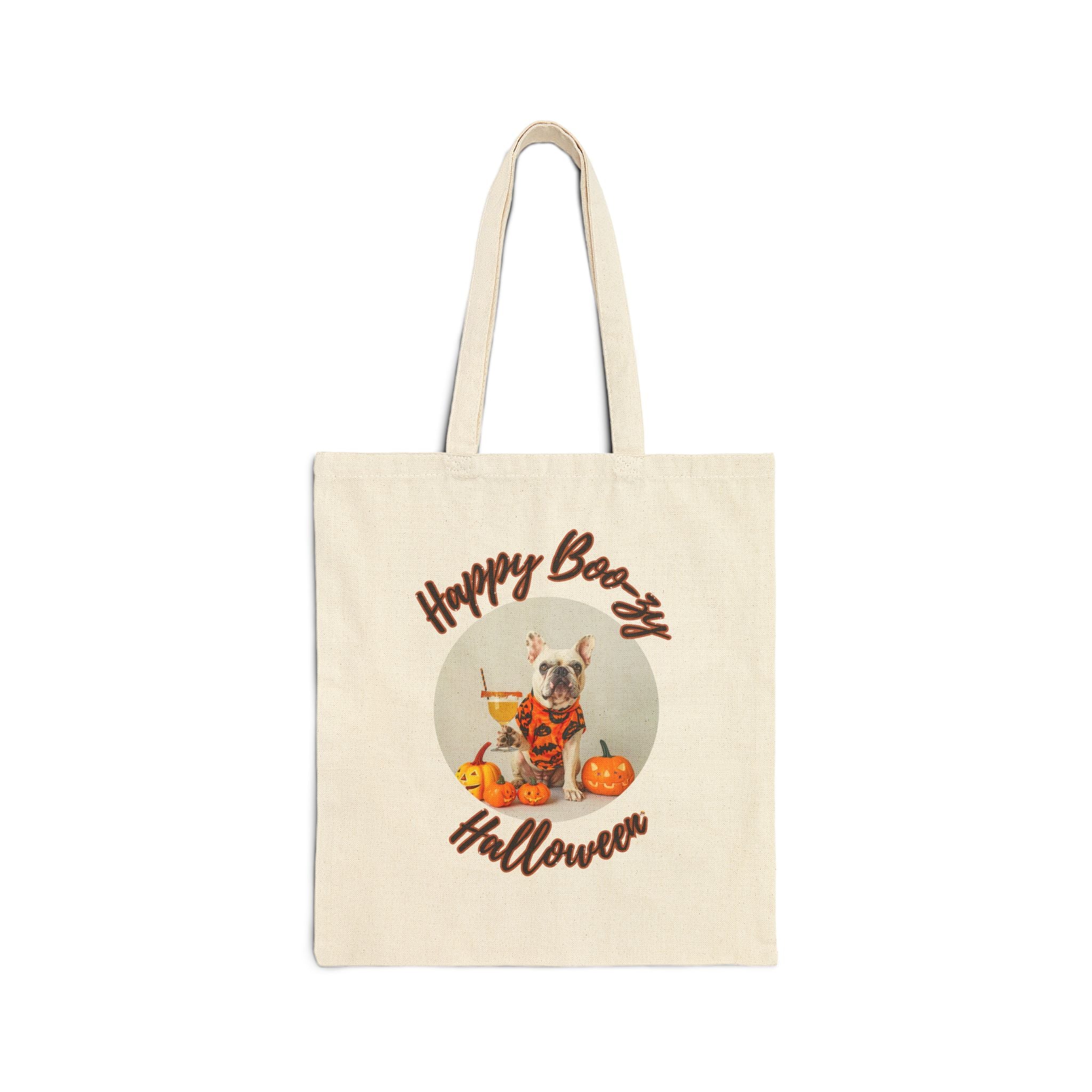 "Happy Boo-zy Halloween" Trick or Treat Canvas Tote Bag (White/French)