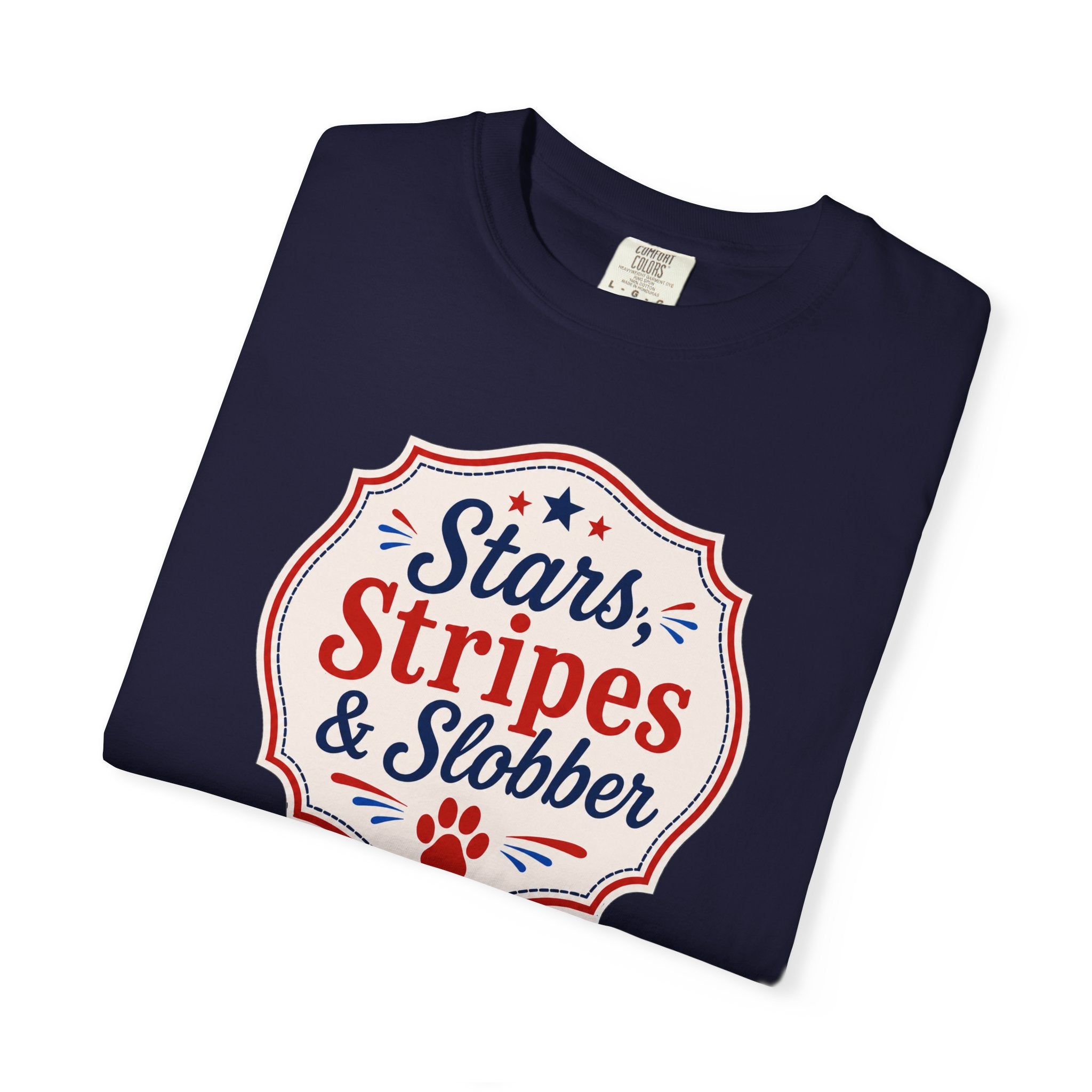 Stars, Stripes & Slobber Bulldog T-Shirt | Patriotic Garment-Dyed Tee (English)
