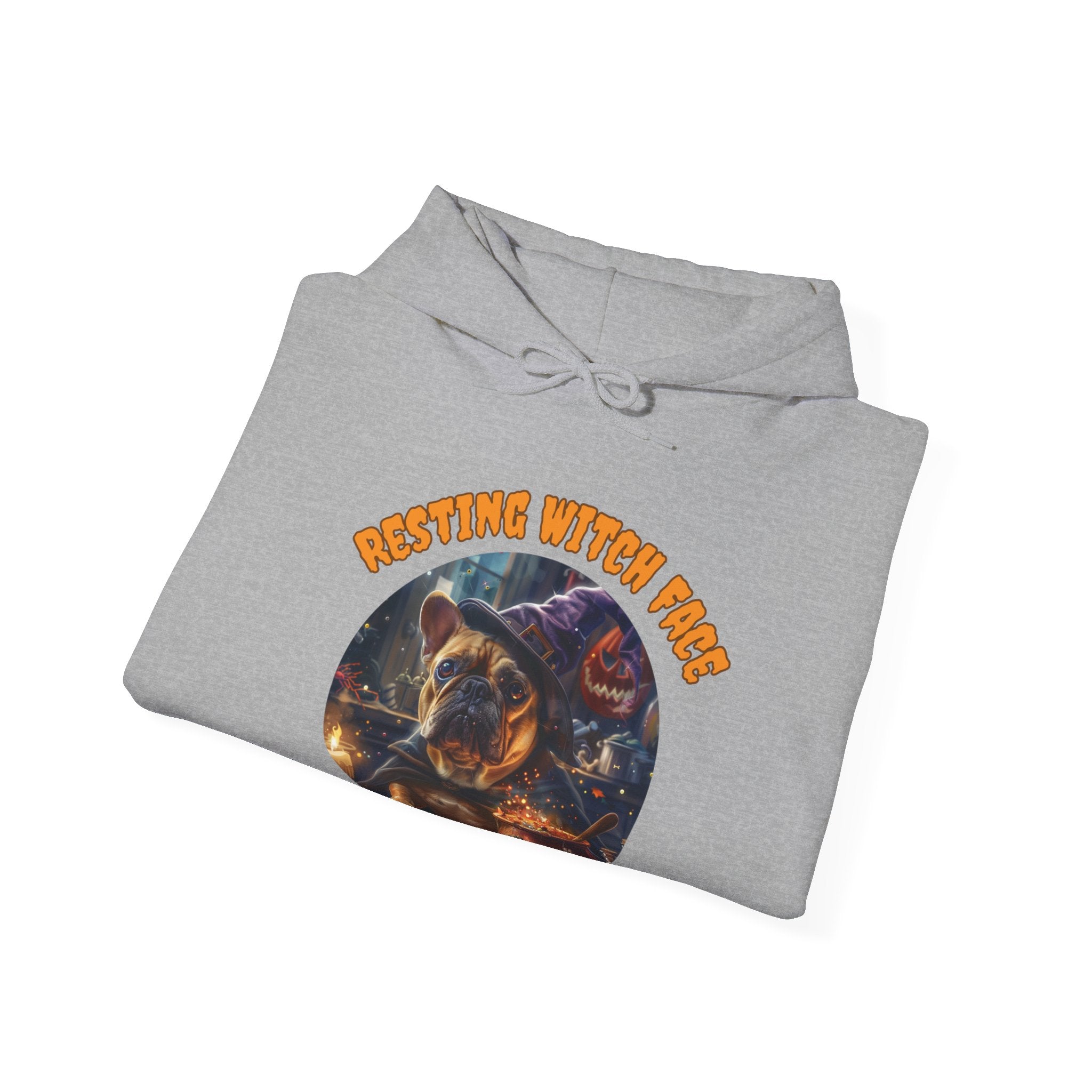 "Resting Witch Face" Halloween Bulldog Hoodie (Tan/French)