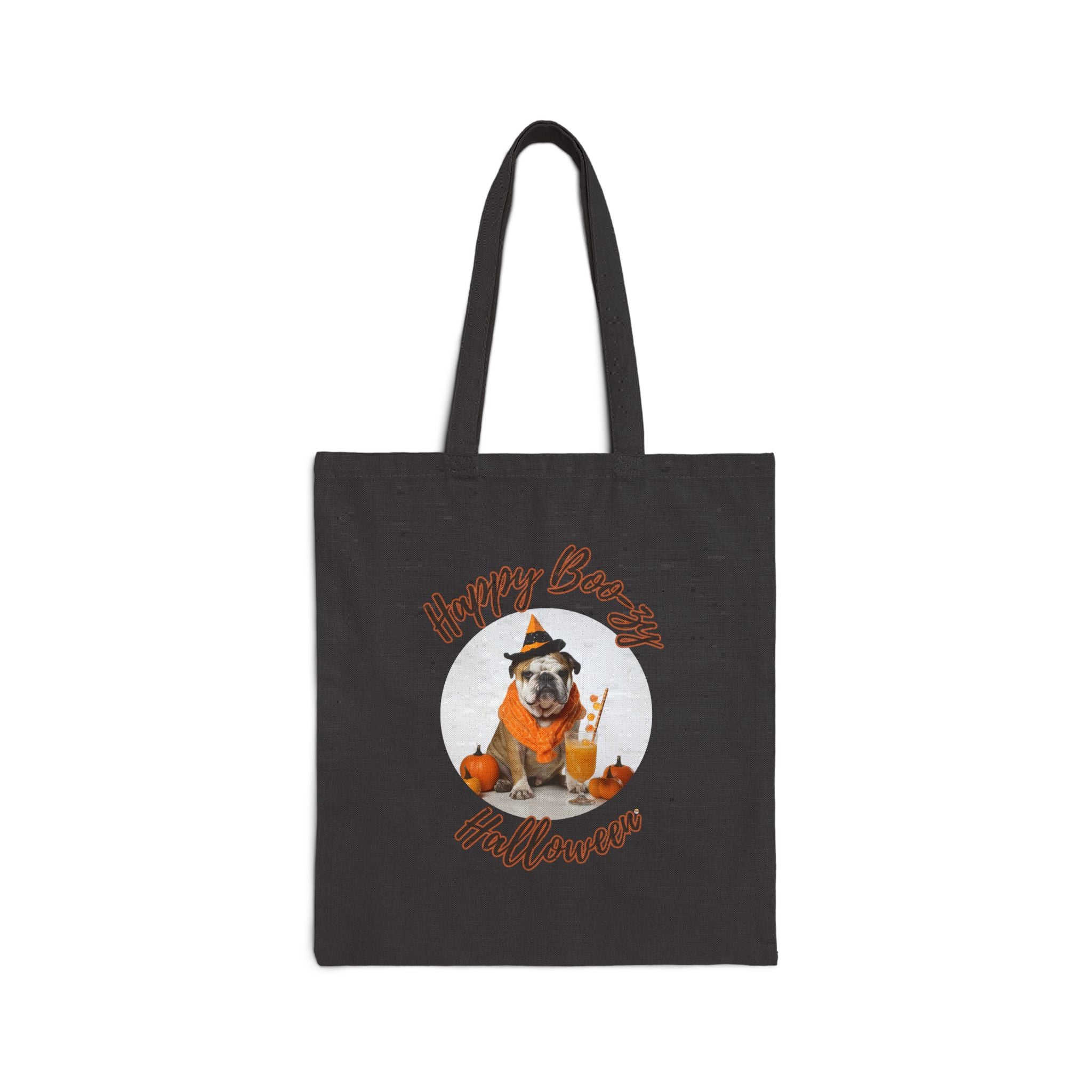 "Happy Boo-zy Haloween" Trick or Treat Canvas Tote Bag (Tan/English)