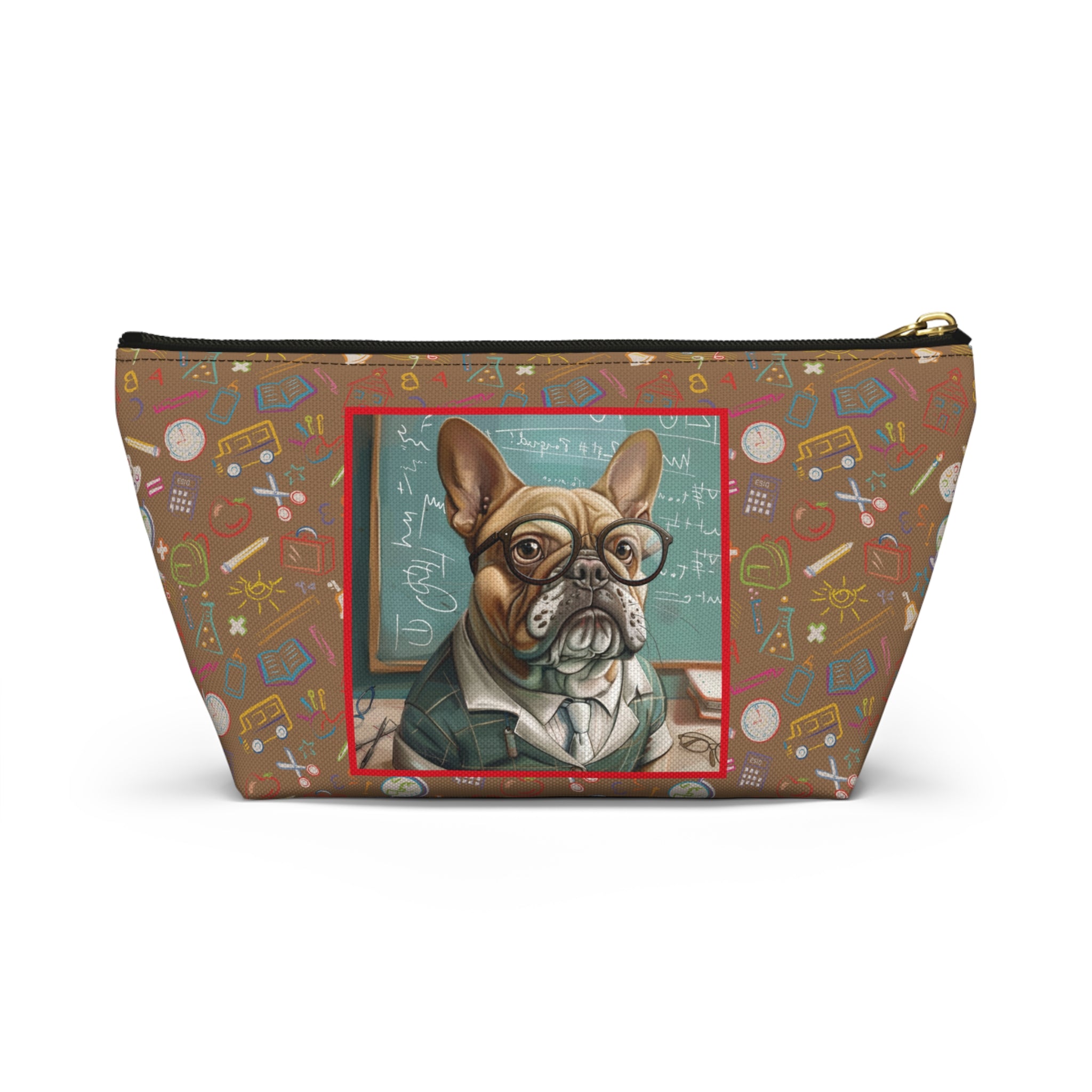 Smarty Paws Back-to-School Bulldog Accessory Pouch (Tan/French)