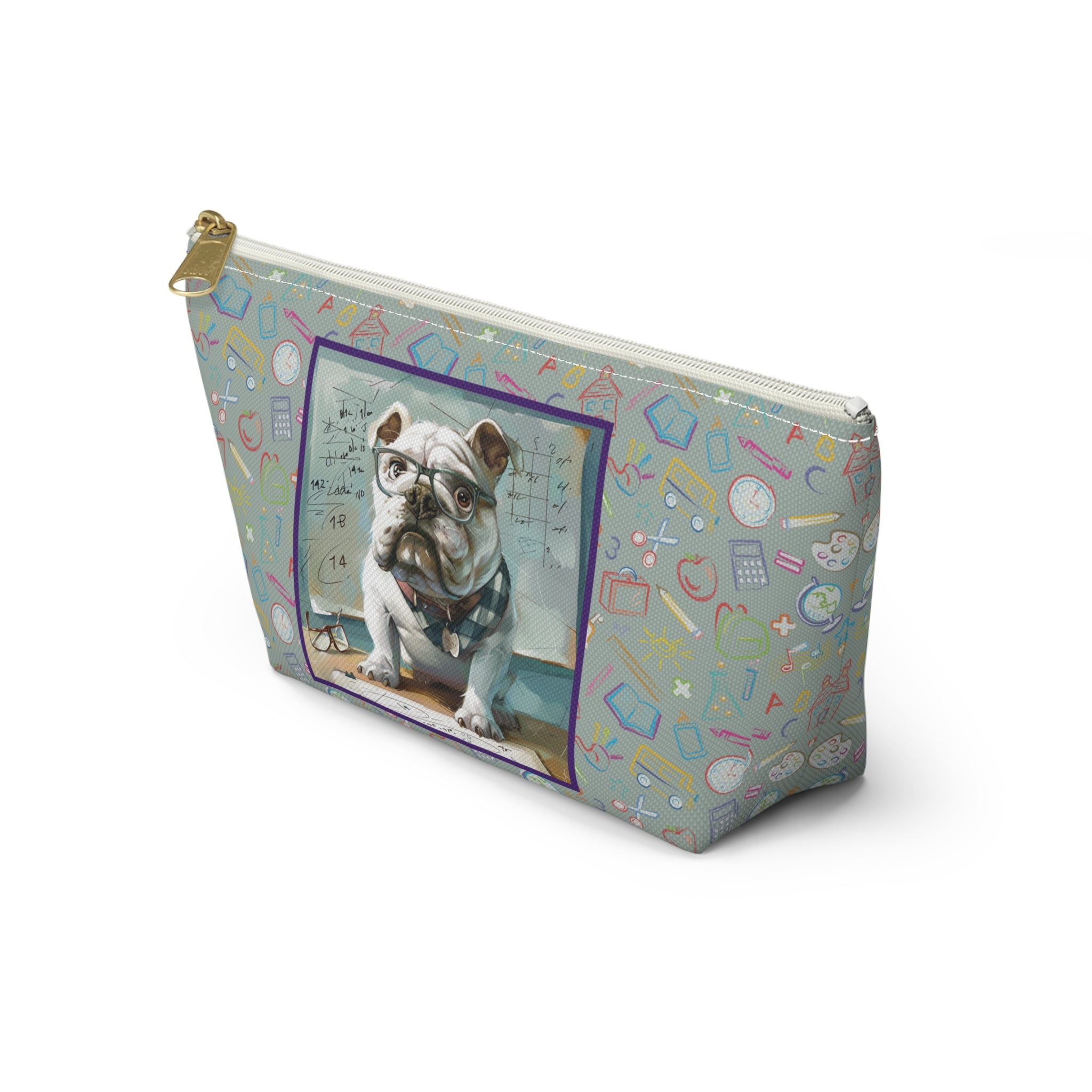 Smarty Paws Back-to-School Bulldog Accessory Pouch (White/English)