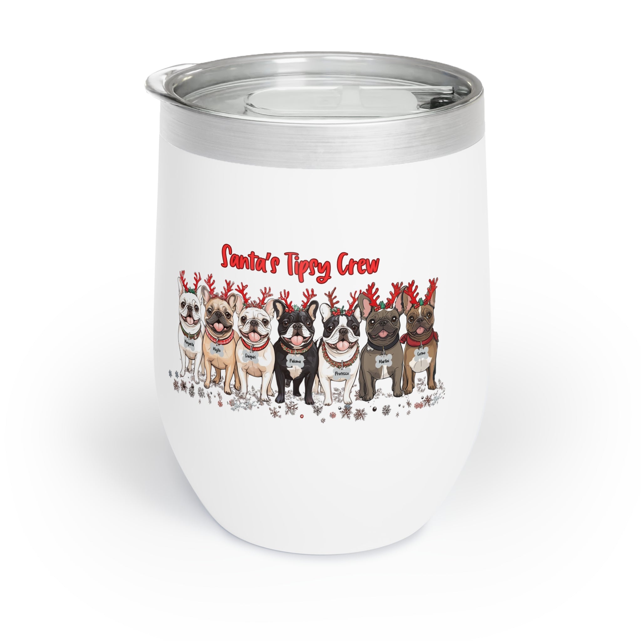 “Santa’s Tipsy Crew” Insulated Wine Tumbler (French)