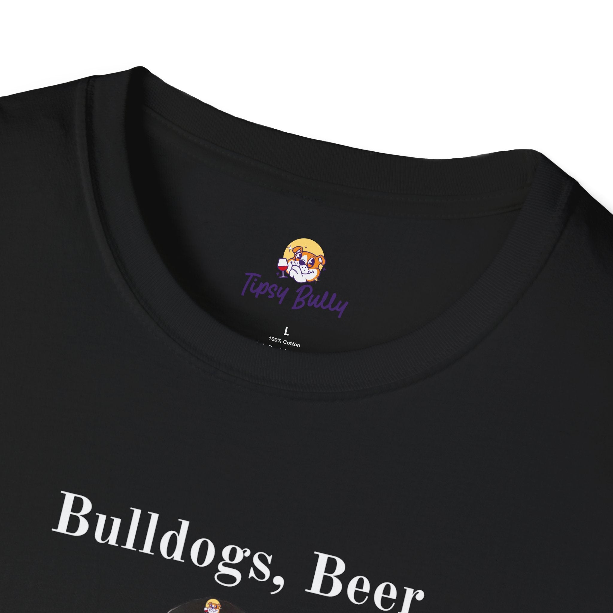 Bulldogs, Beer, and Bad Decisions" Unisex T-Shirt by Tipsy Bully (English/Black)