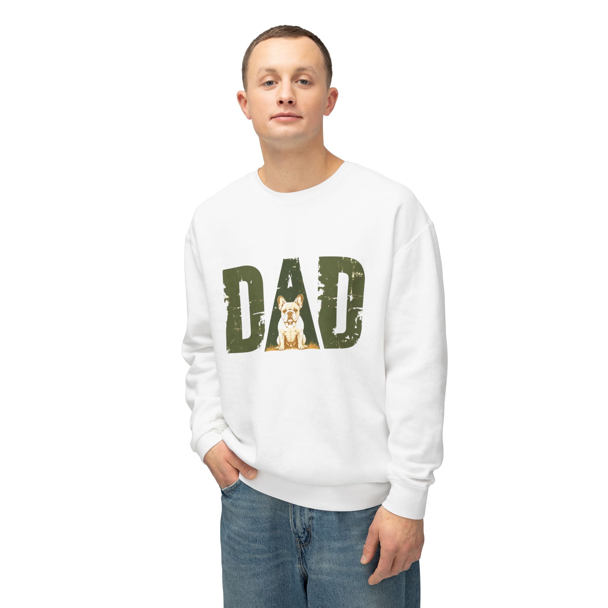 Bulldog Dad Crewneck Sweatshirt | Distressed DAD Sweatshirt for Bulldog Dads (English)