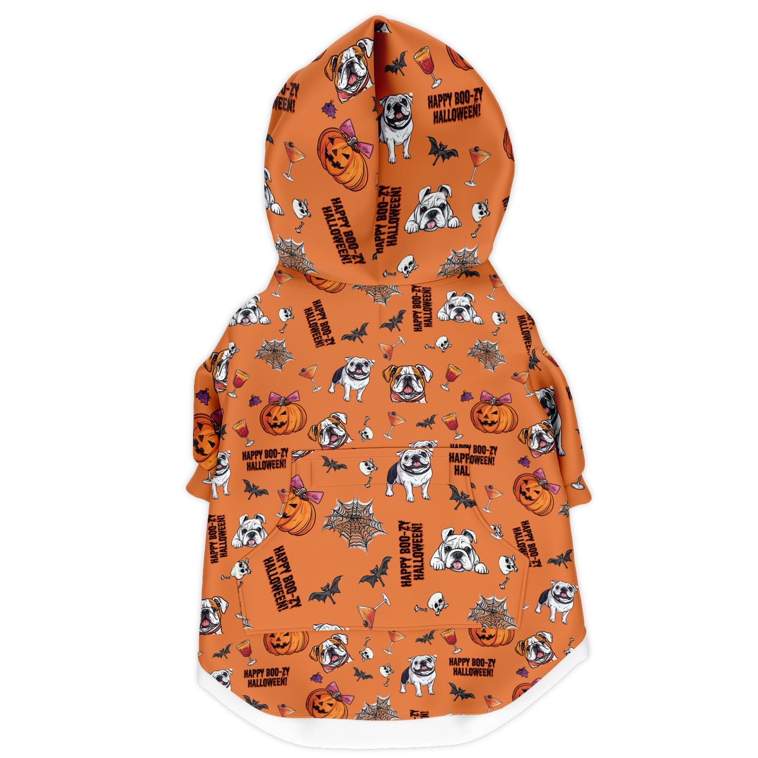 "Happy Boo-zy Halloween" Zip-Up Dog Hoodie (French)