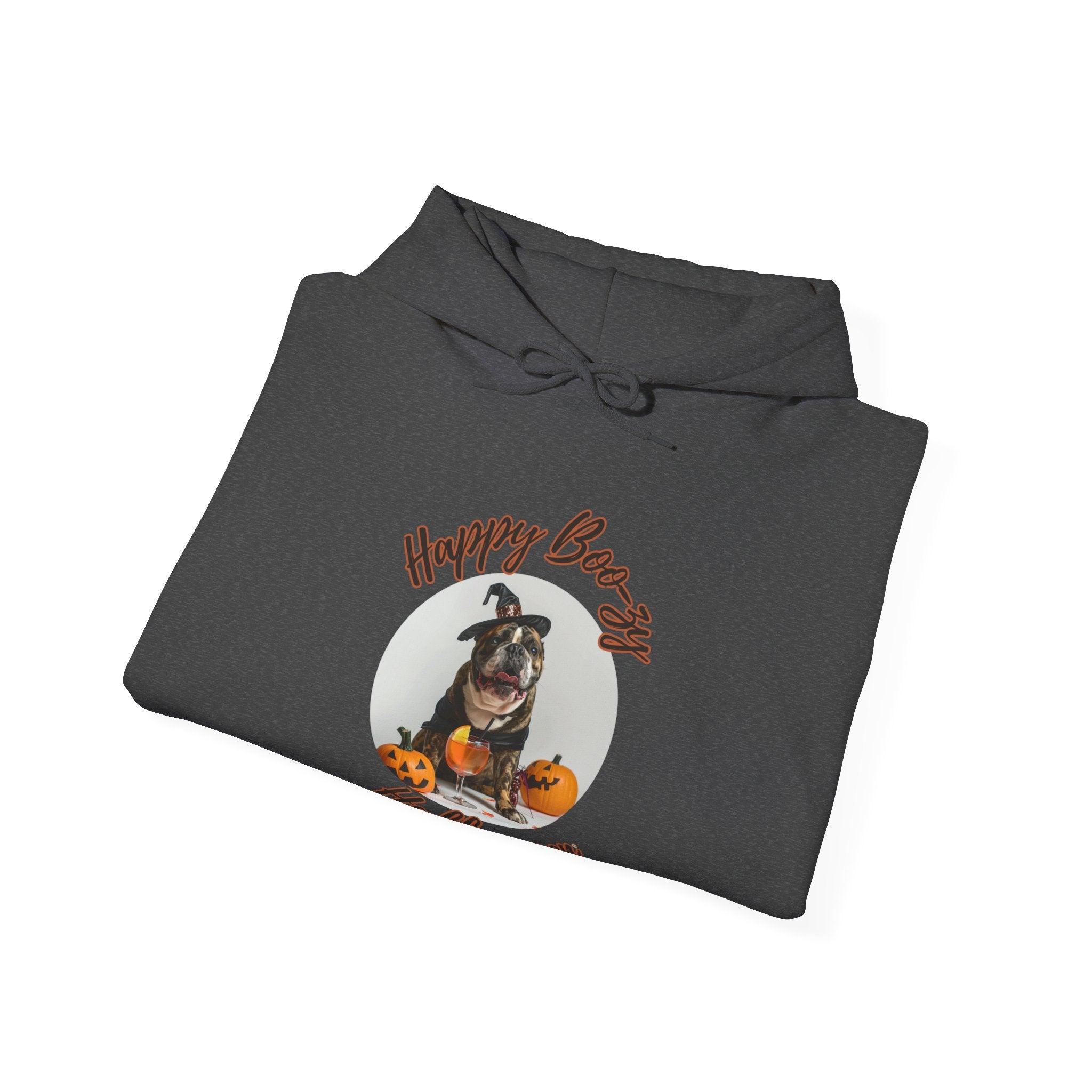 "Happy Boo-zy Halloween" Halloween Bulldog Hoodie (Black/French)