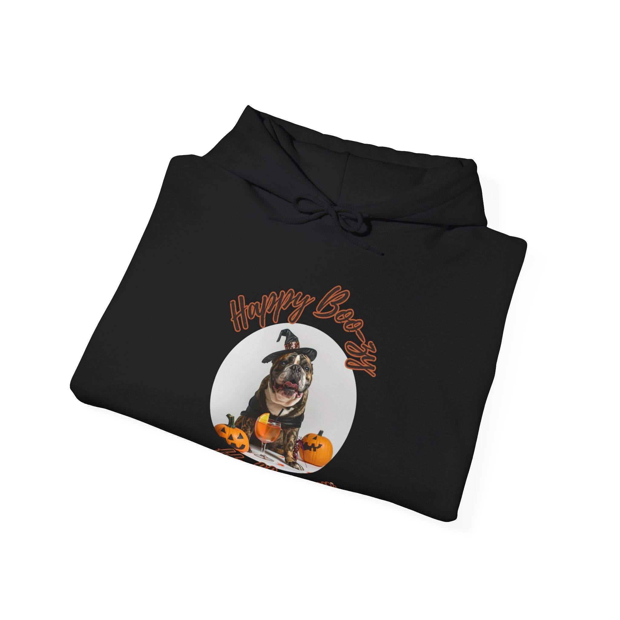 "Happy Boo-zy Halloween" Halloween Bulldog Hoodie (Black/English)