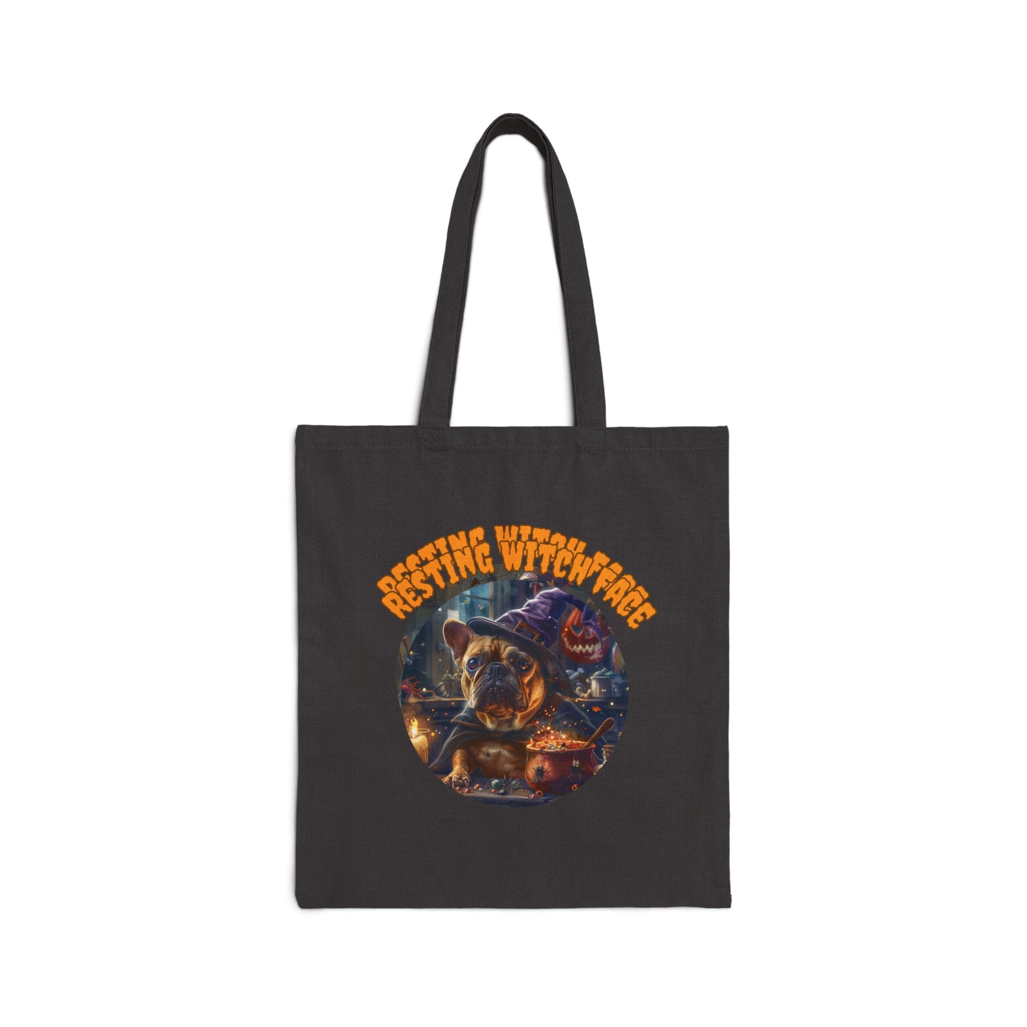 "Resting Witch Face" Trick or Treat Canvas Tote Bag (Tan/French)