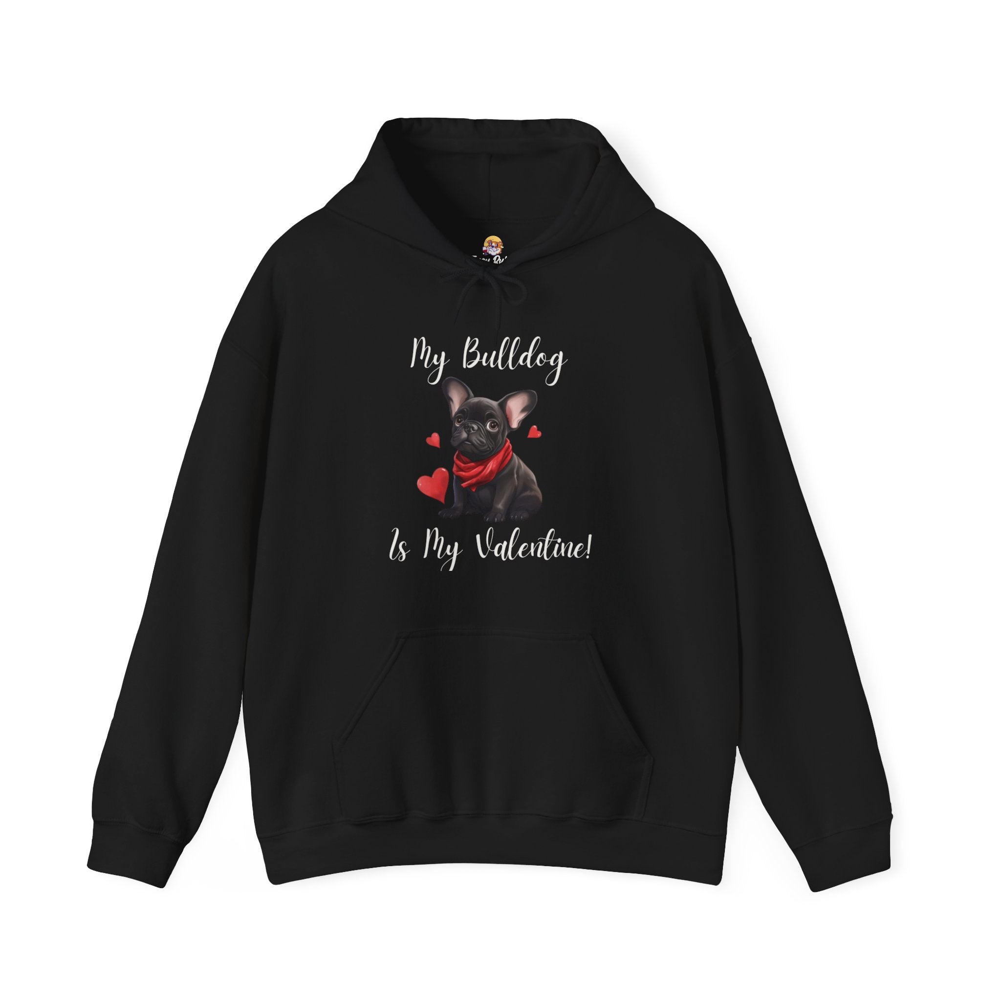 My Bulldog Is My Valentine" - Customizable Bulldog Valentine's Day Hoodie from Tipsy Bully (French/Black)