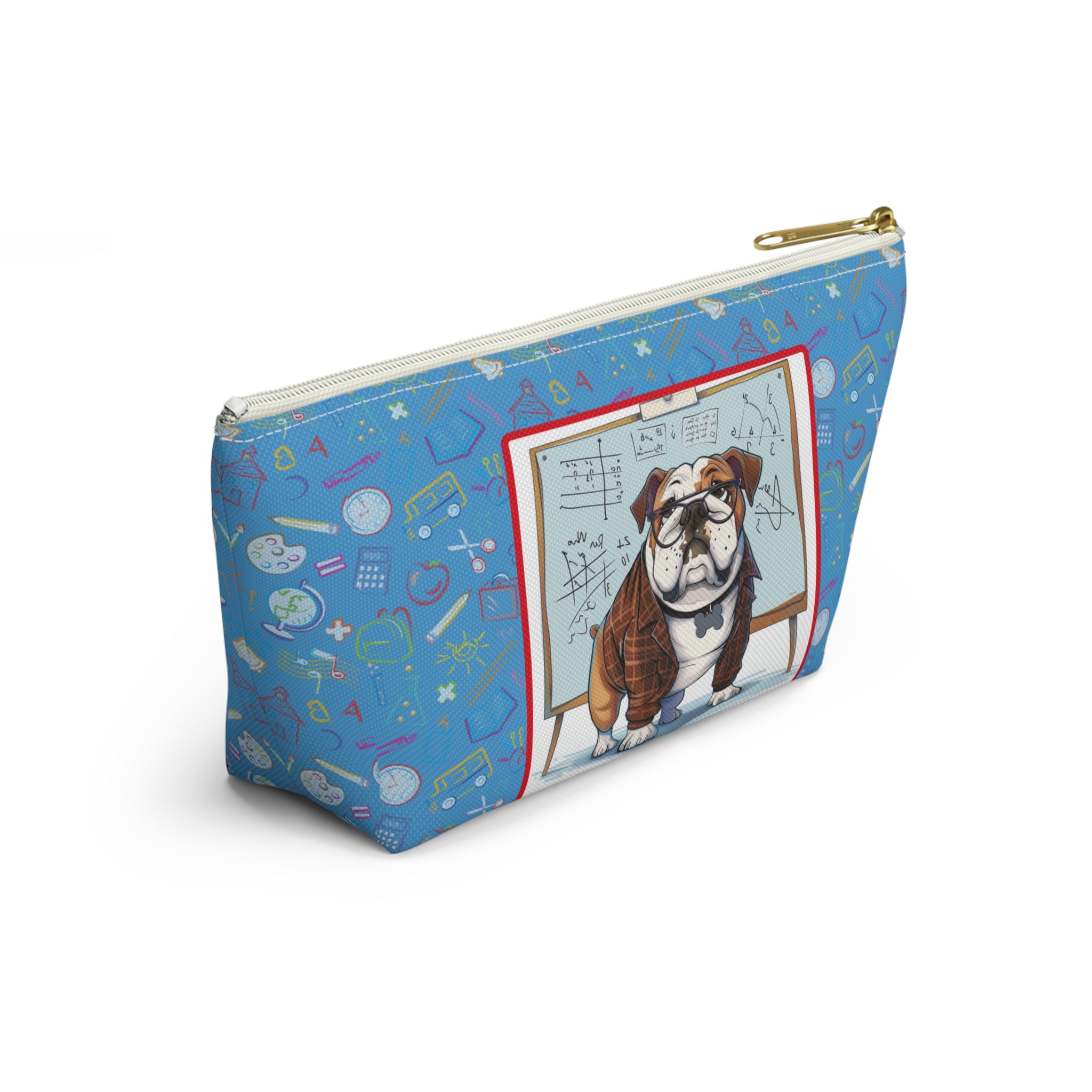 Smarty Paws Back-to-School Bulldog Accessory Pouch (Tan/English)