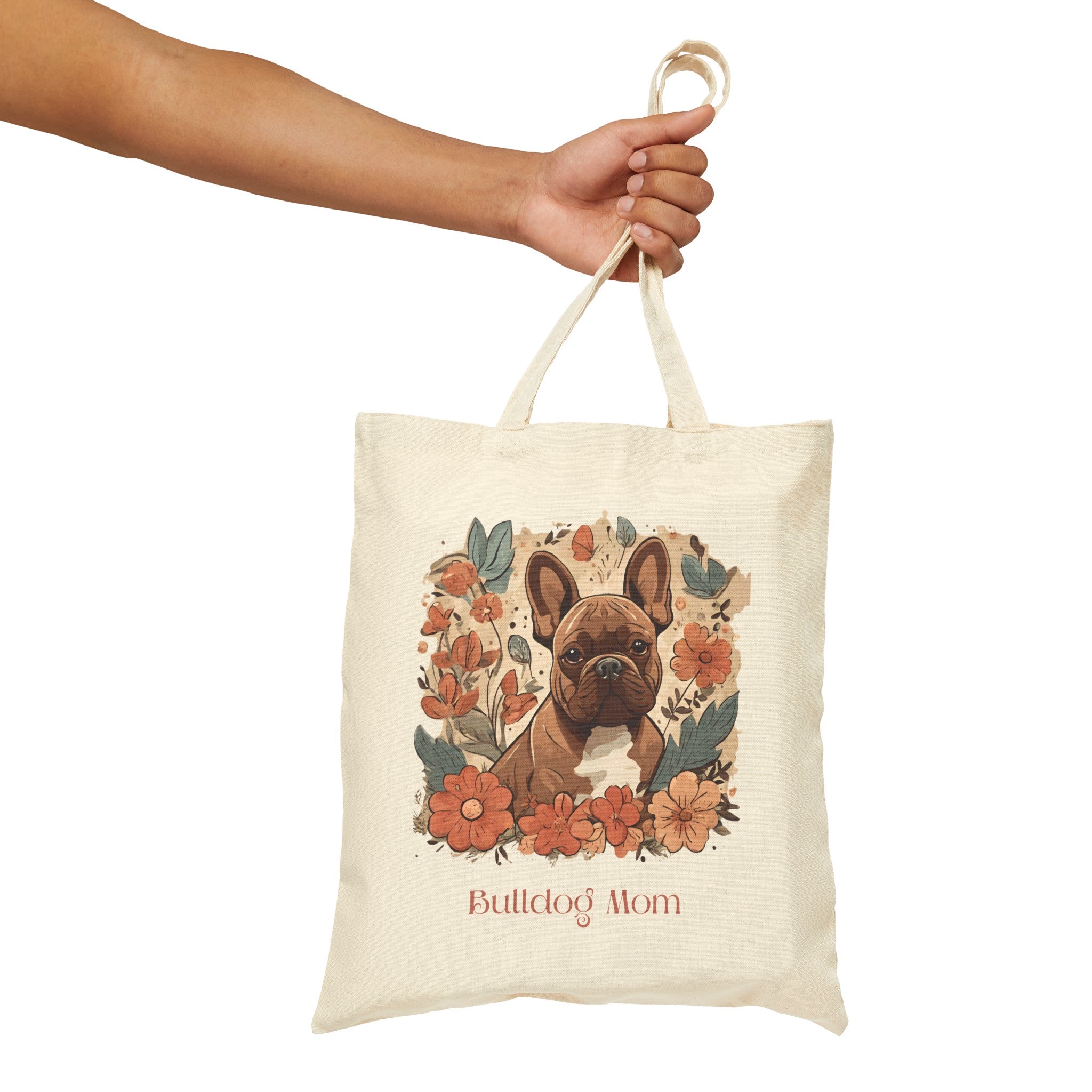 "Bulldog Mom" Canvas Tote (French/Brown)