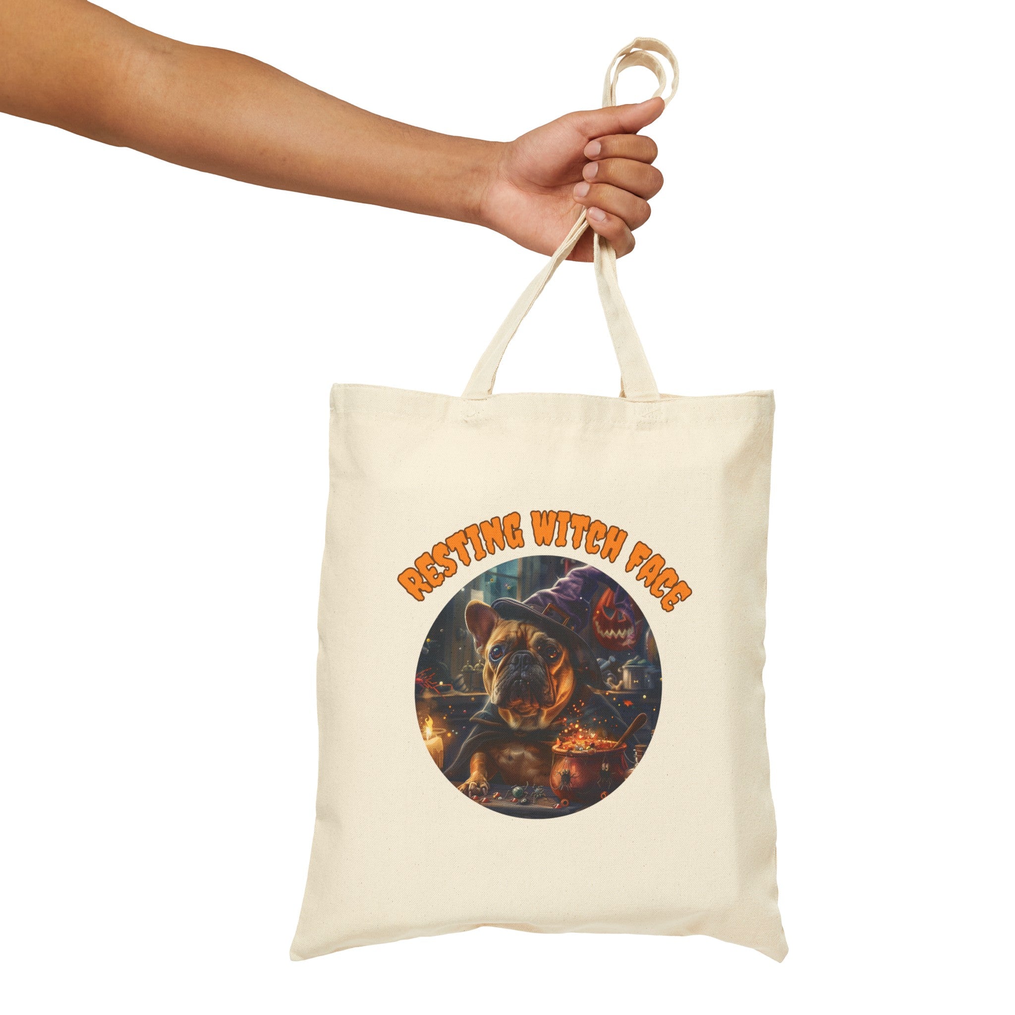 "Resting Witch Face" Trick or Treat Canvas Tote Bag (Tan/French)