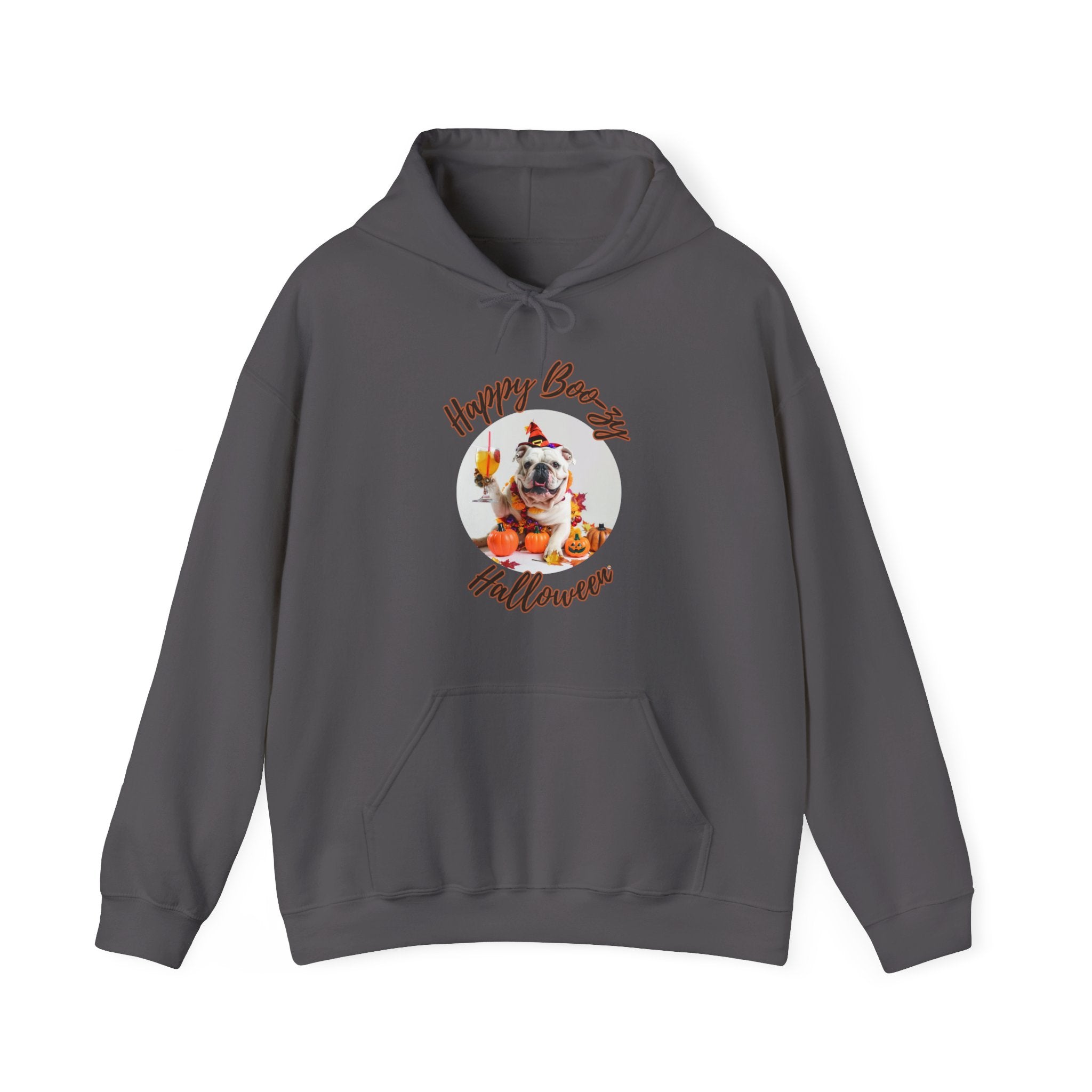 "Happy Boo-zy Halloween" Halloween Bulldog Hoodie (White/English)