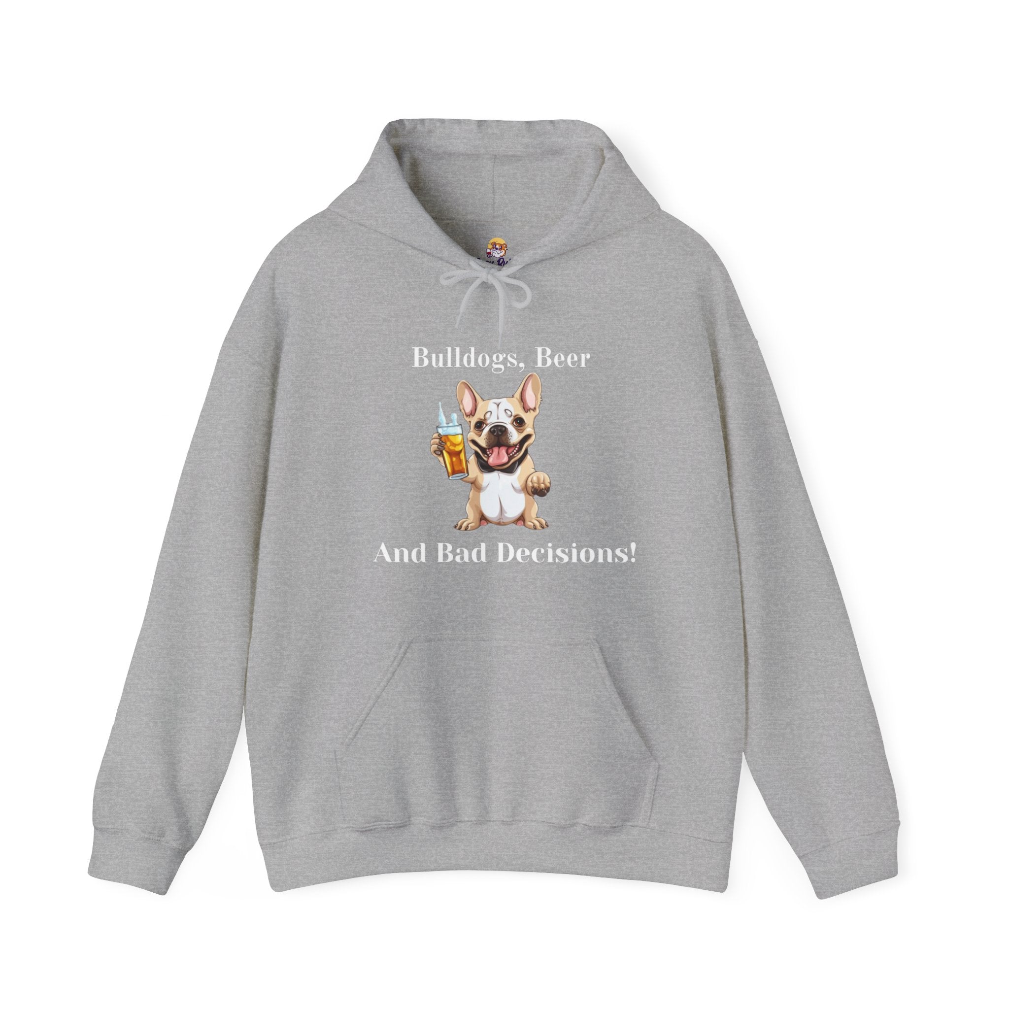 Bulldogs, Beer, and Bad Decisions" Hoodie - Your Go-To Gear for Mischievous Times! (French/Brown)